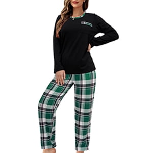 Mecto Women's V-Neck Long Sleeve Pajama Set 2-Piece Soft Regular Fit Sleepwear Casual Loungewear Comfort Nightwear PJ Set
