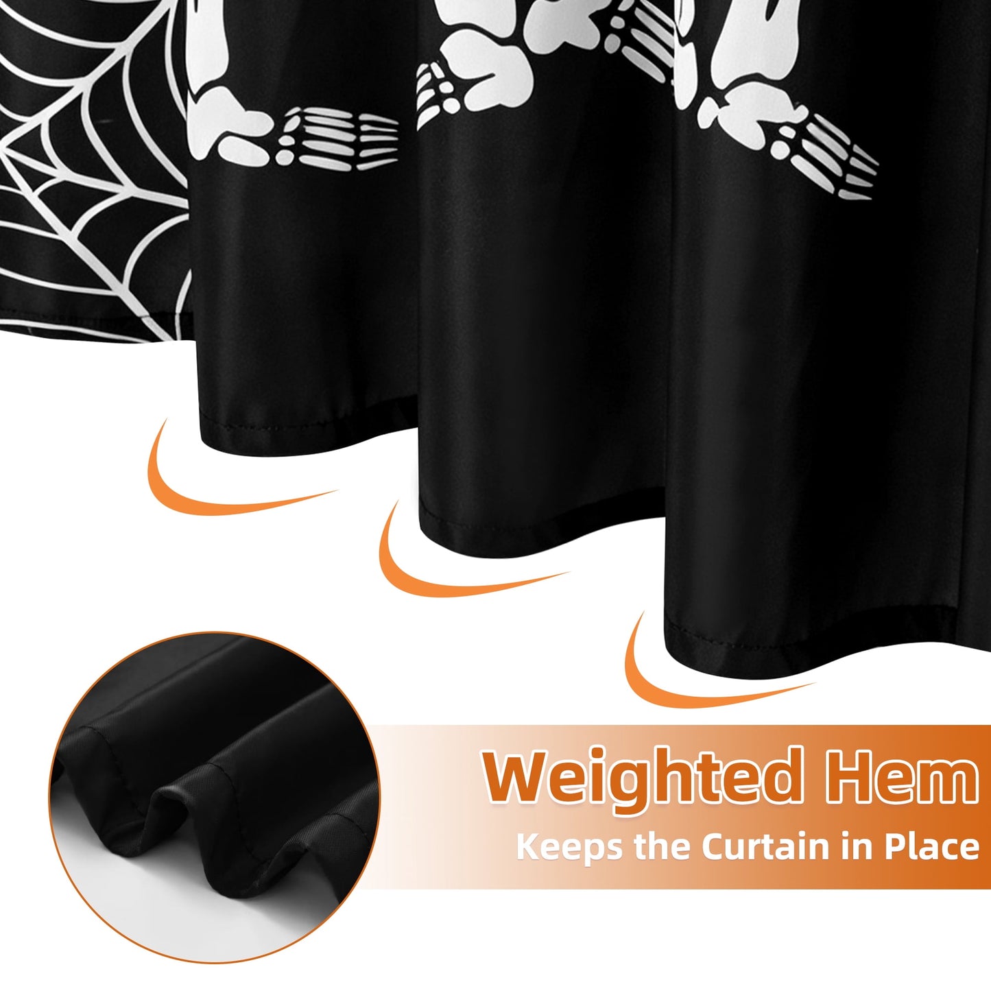 FRAMICS Halloween Skull Shower Curtain Sets with Rugs, 16-Piece Funny Skeleton Pumpkin Bathroom Sets with Hooks, Waterproof Fabric 72" x 72"