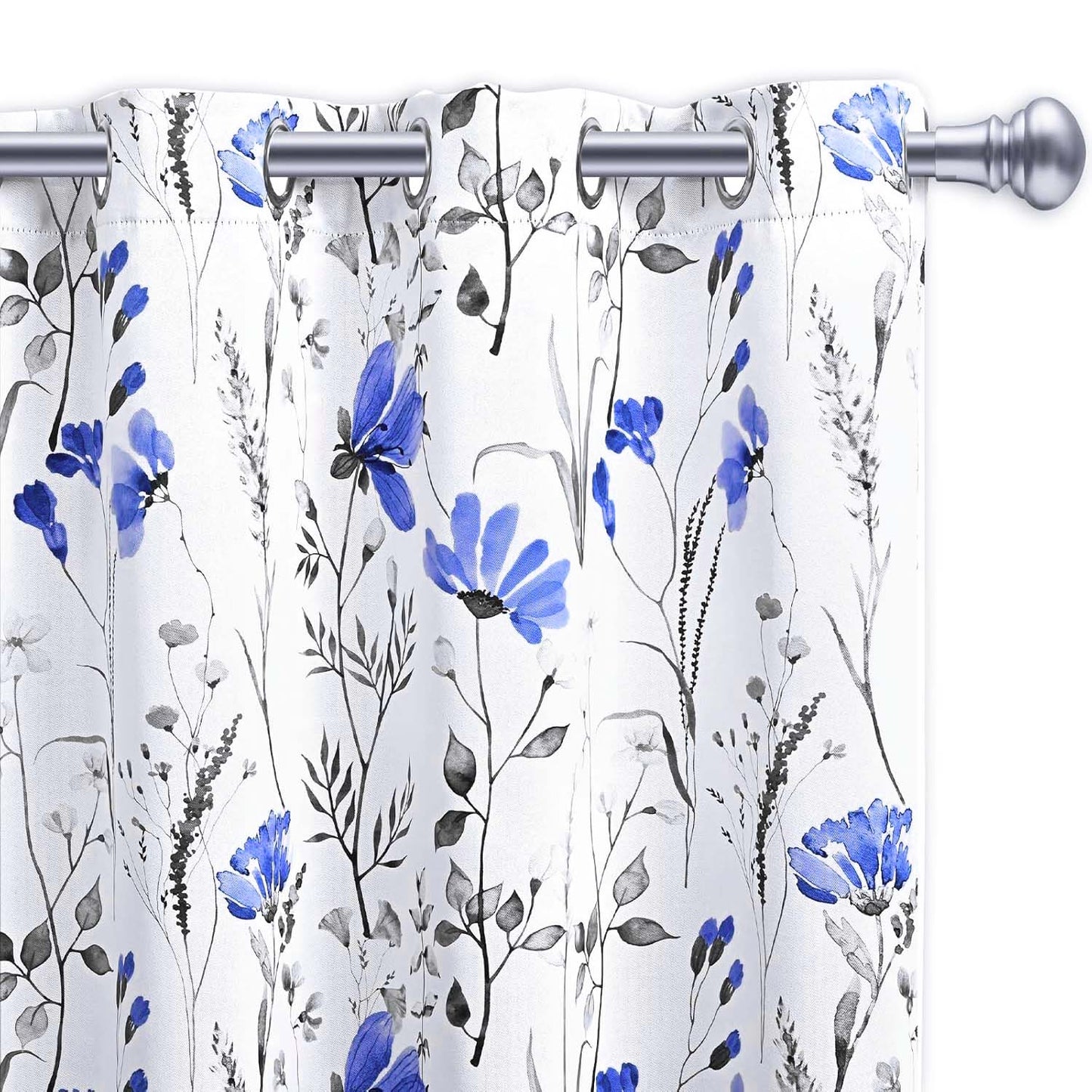 Alishomtll Blue Floral Blackout Curtains for Living Room Bedroom Energy Efficient Thermal Insulated Grommet Window Drapes, 52"x 84",Set of 2