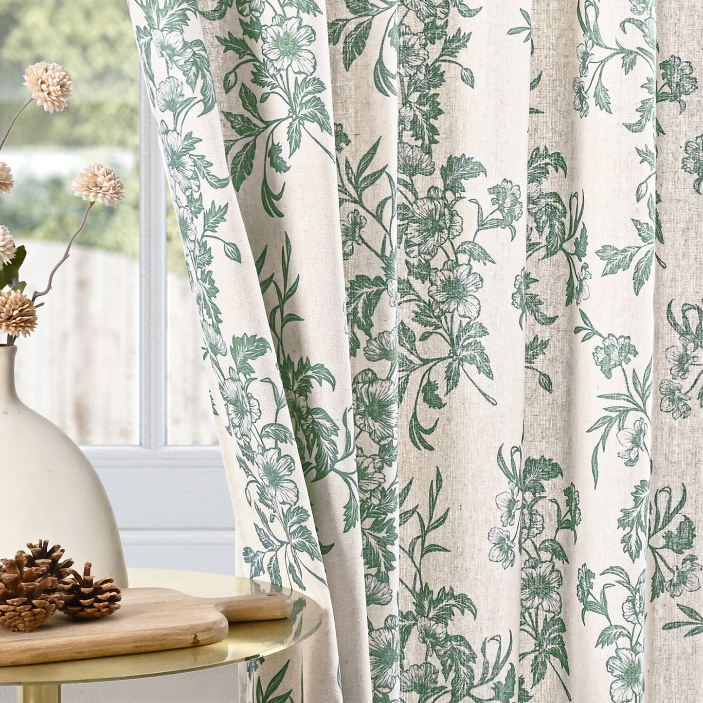 Alishomtll Floral Curtains for Living Room Farmhouse Country Linen Curtains Light Filtering Window Drapes,Sage Green ,52"x63", 2 Panels