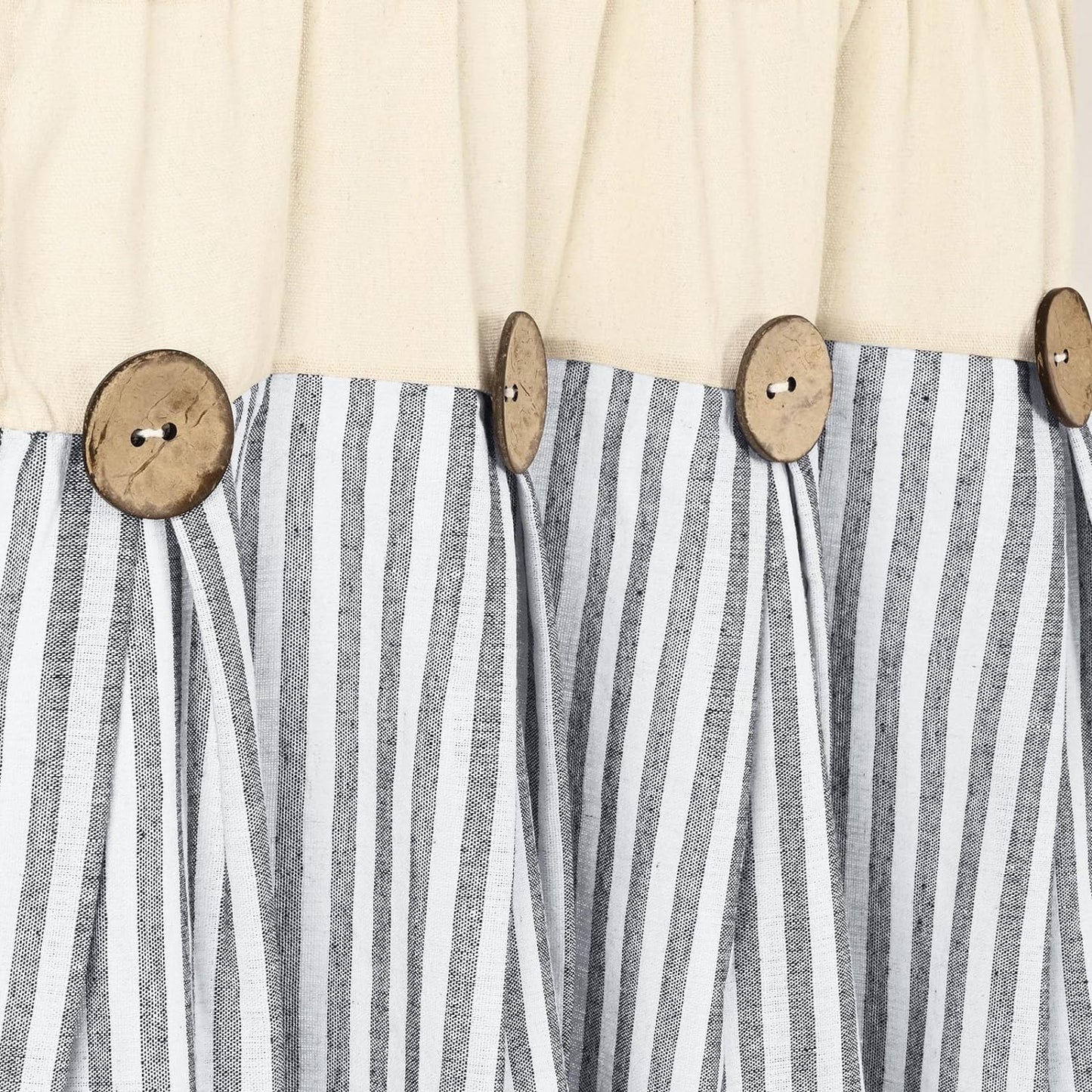 Alishomtll Stripe Kitchen Curtains 8 Button Linen Cotton Window Curtains Sets 36 Inches Long ,Rod Pocket