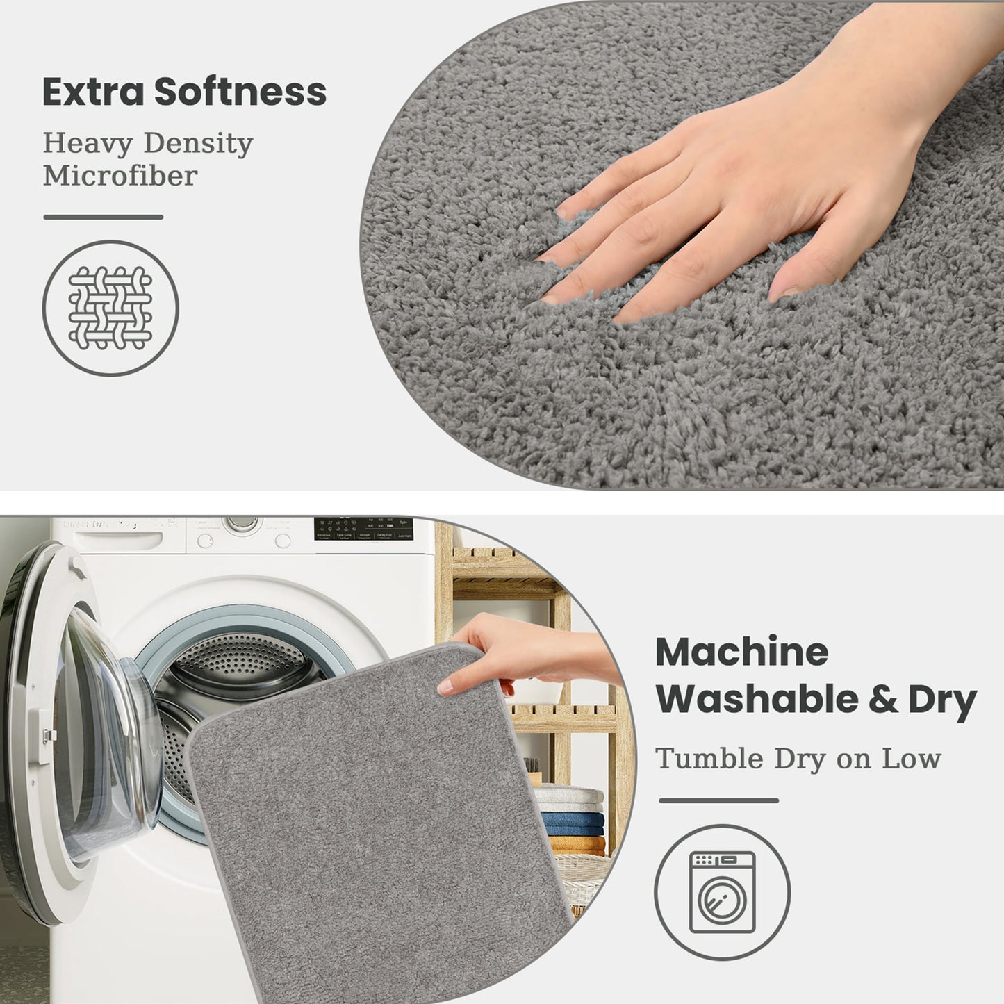 FRAMICS Waffle Shower Curtain Sets with Rug and Hooks, 14-Piece Thick Weighted Fabric Bathroom Sets, Wrinkle and Mildew-Resistant, Gray