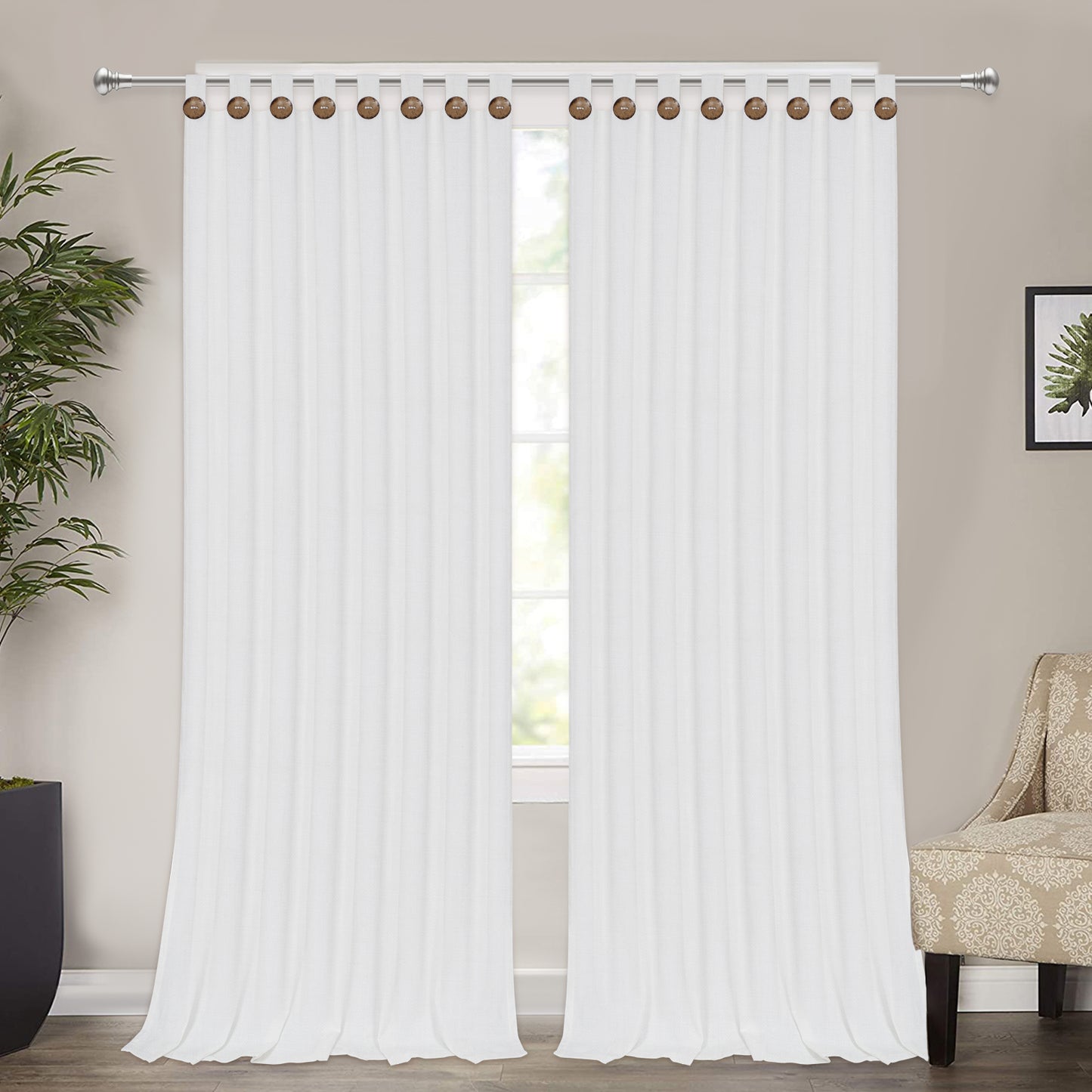 Alishomtll Cotton Button Curtain Farmhouse Boho Light Filtering Tab Top Drapes Set of 2