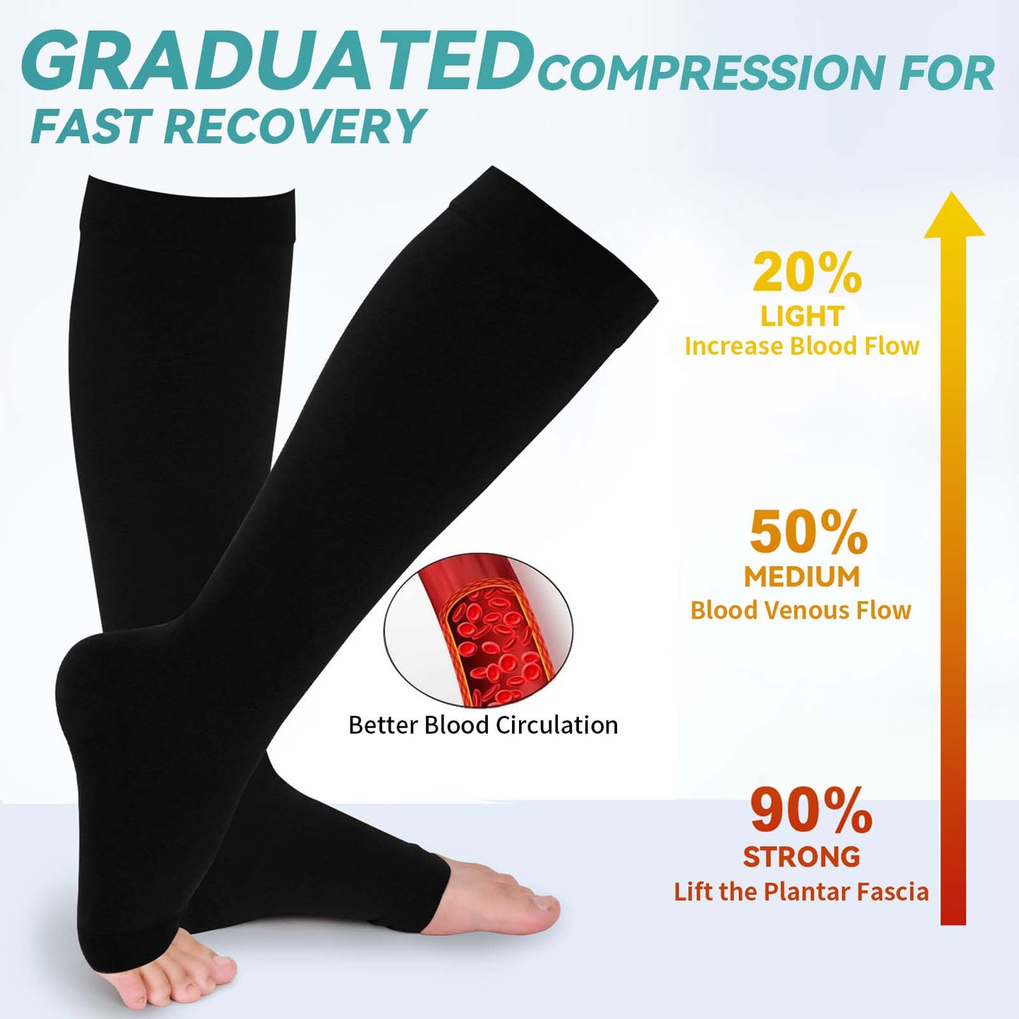 MARTINE MALL 2 Pair Knee High Graduated Compression Stockings 20-30 mmhg Open Toe Compression Socks for Women and Men(Beige+Black)
