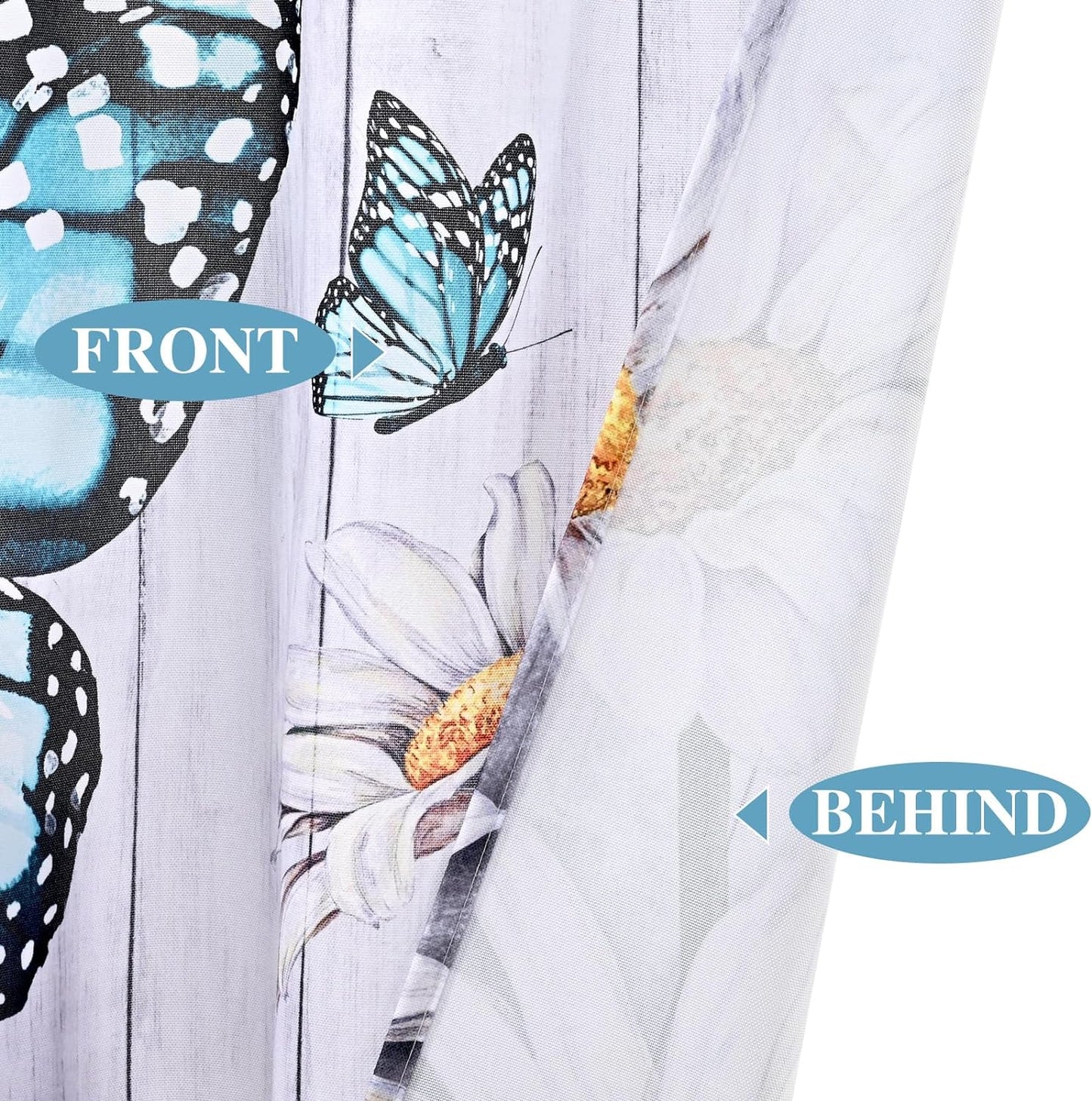 Alishomtll Kitchen Curtains Butterfly Floral Print Window Curtain Tier Sets Rod Pocket, 26"Wx36"L,2 Panels,Gray