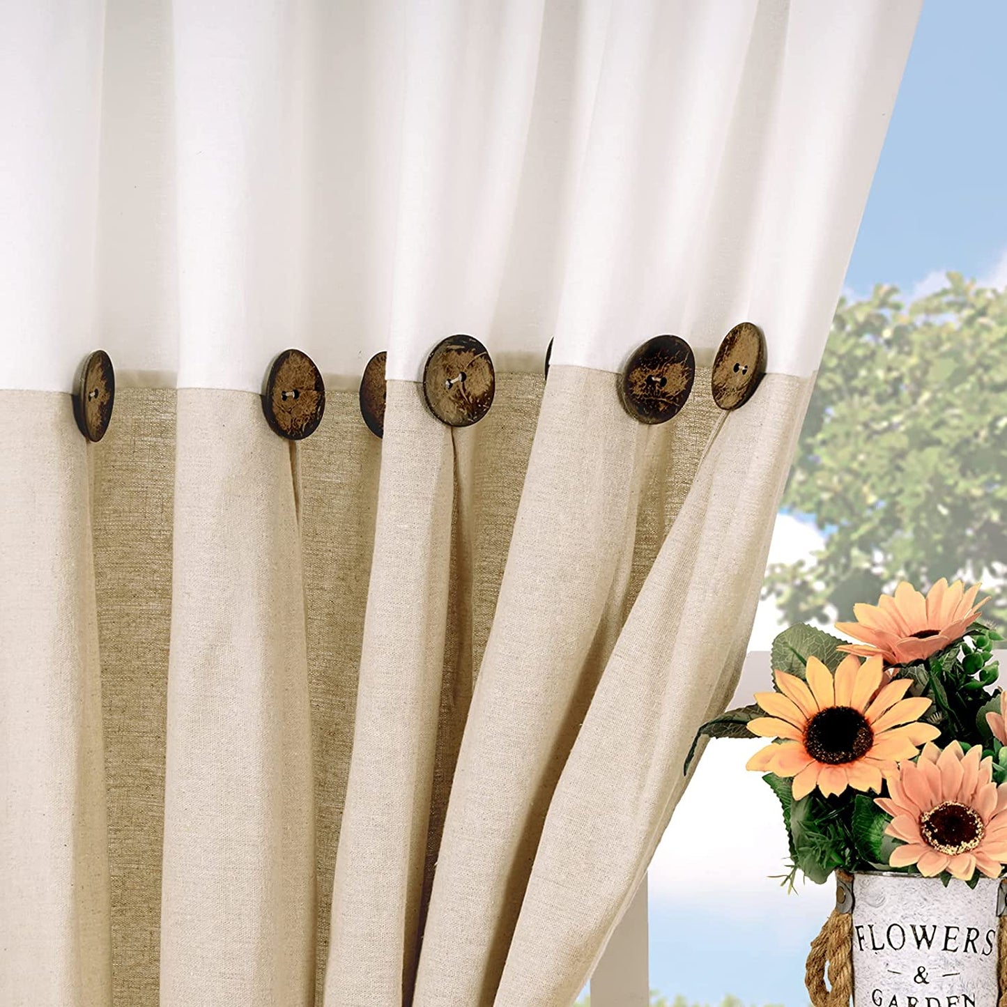 Alishomtll Linen Curtains Farmhouse Boho Button Light Filtering Window Drapes For Living Room Bedroom,Rod Pocket,84"L x 52"W, 2 Panel,Linen White