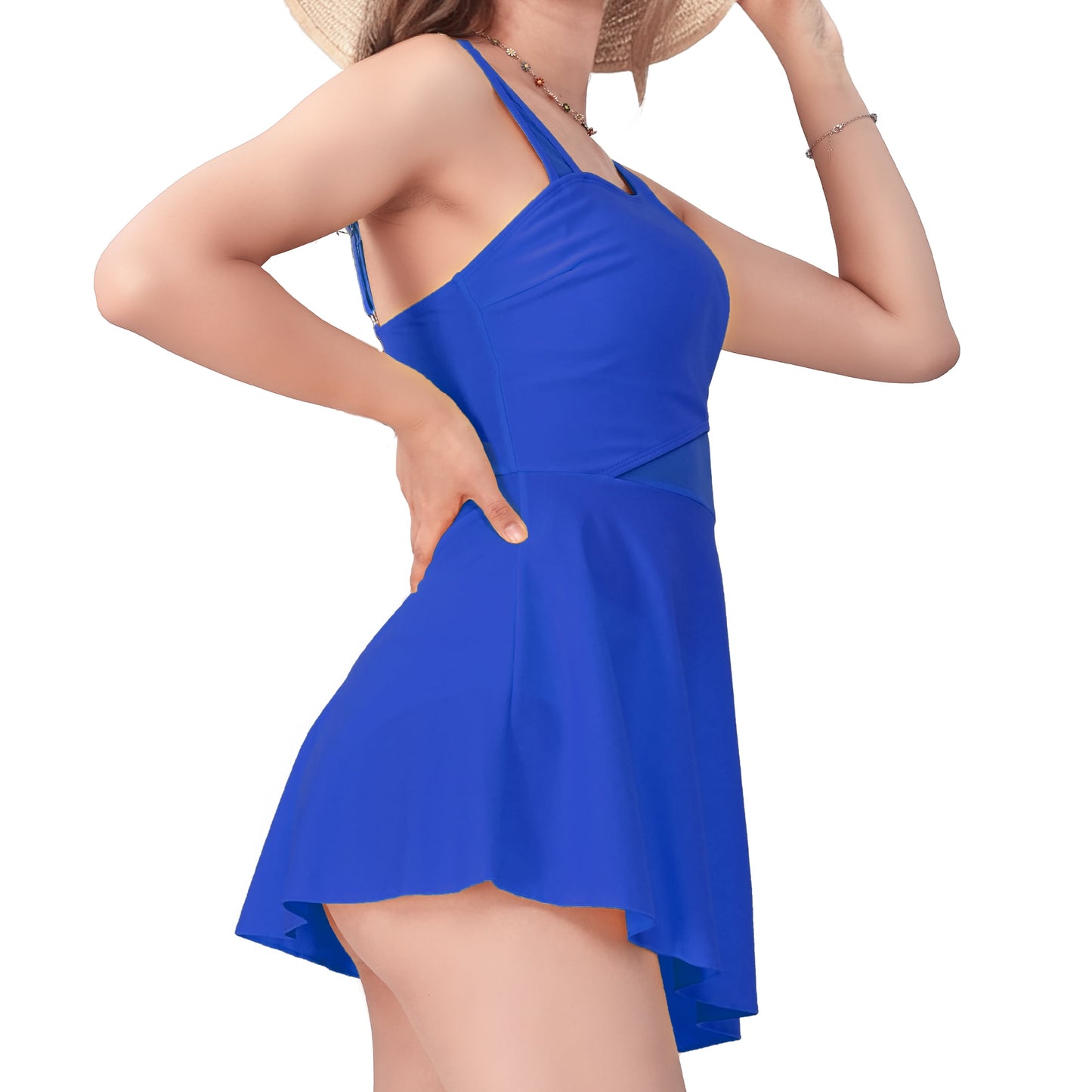 MecTo Women’s Swimsuit Dress with Tummy Control & Tie-Knot Skirt – Two-Piece Slimming Bathing Suit, Mesh Patchwork Design, Full Coverage, Set of 2 (S-XL)