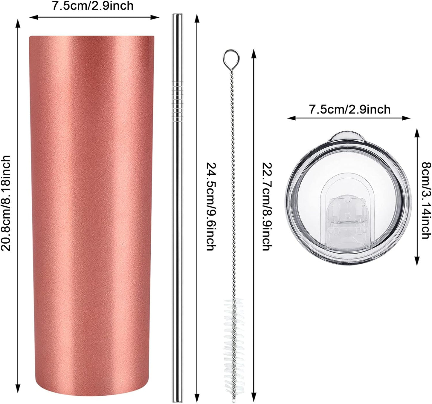 Gingprous 6/8 Pack Skinny Travel Tumblers, Stainless Steel Tumblers with Lid and Straw, 20 oz Double Wall Vacuum Insulated Slim Water Tumbler Cup