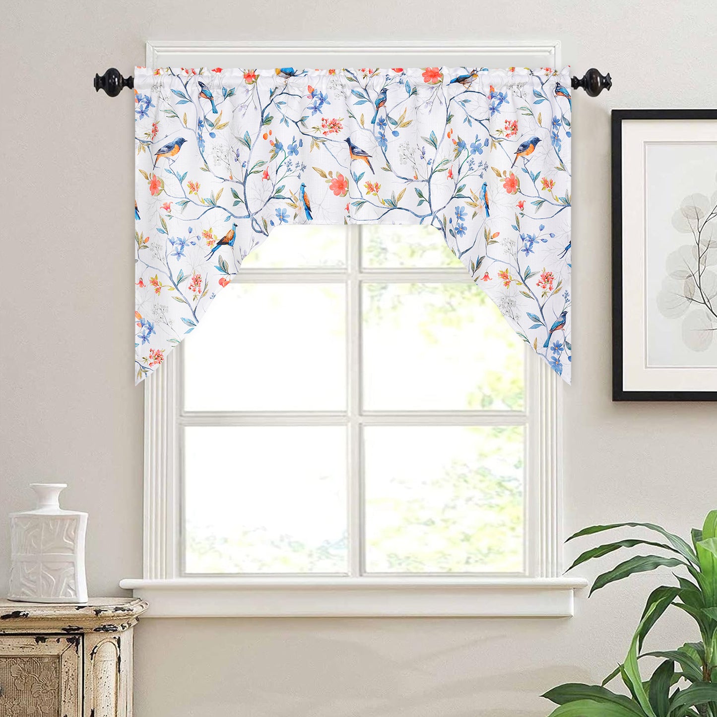 Alishomtll Window Valances with Birds Light Filtering Drapes for Kitchen Living Room , W60xL18, Rod Pocket