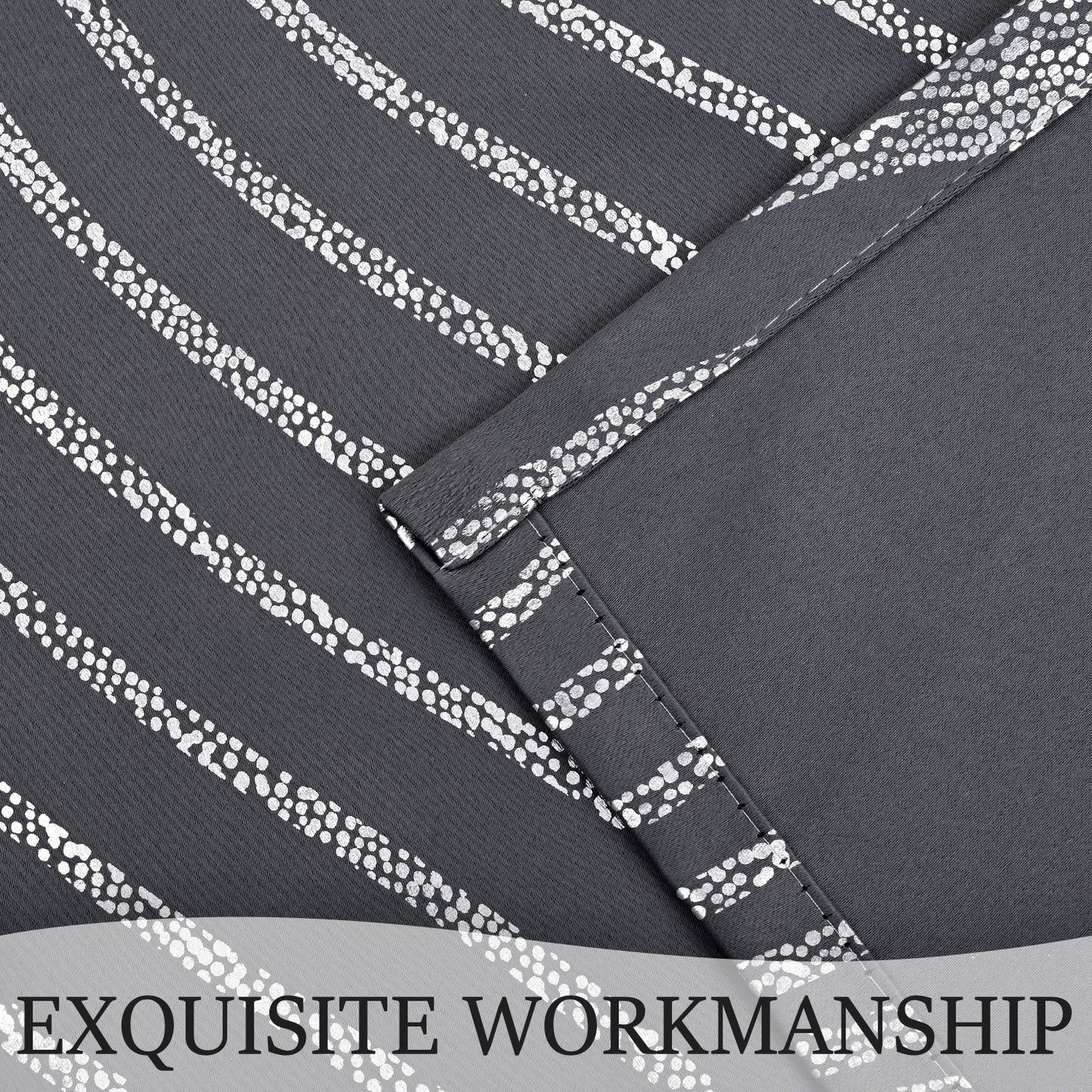 Alishomtll Dark Gray Blackout Curtains for Living Room ,Modern Metallic Silver Wave Pattern Bedroom Thermal Insulated Drapes ,2 Panel Set,52"x84"