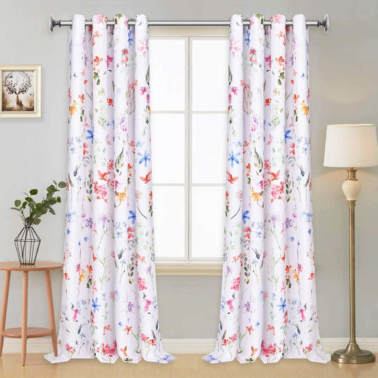 Alishomtll Watercolor Floral Window Curtain for Living Room Light Filtering Rod Pocket Drapes