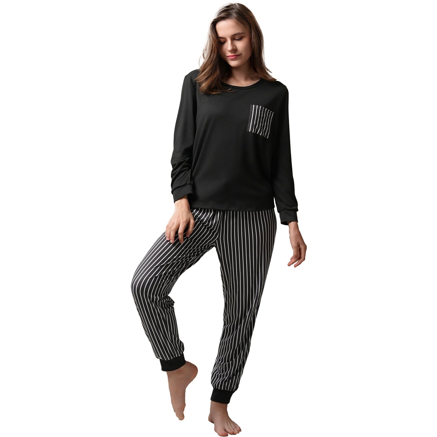 MecTo Women Pajamas Sets Soft Pj Set Long Sleeve Top with Long Pants Sleepwear 5 Piece Lounge Set