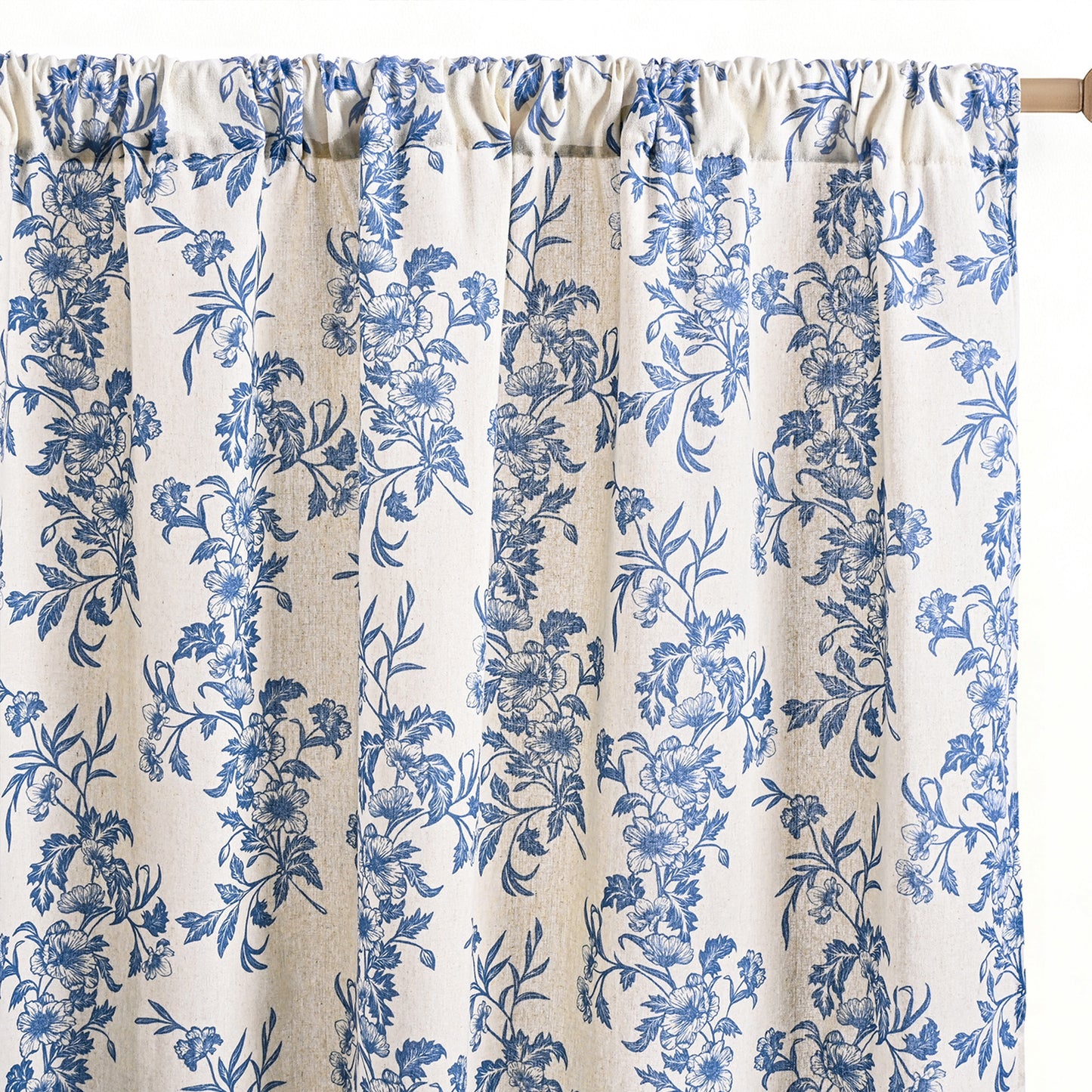 Alishomtll Floral Curtains for Living Room Farmhouse Country Linen Curtains Light Filtering Window Drapes,Blue ,52"x63", 2 Panels
