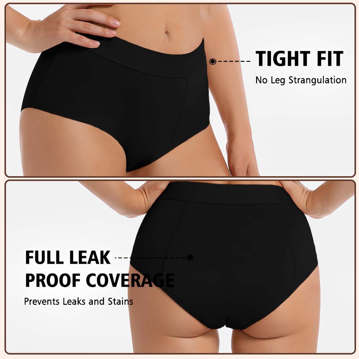 Sunm Boutique Modal Period Underwear for Women, Full Coverage Leak-Proof High Waist Panties, 3-Pack Quick Absorbing 50ml Heavy Flow