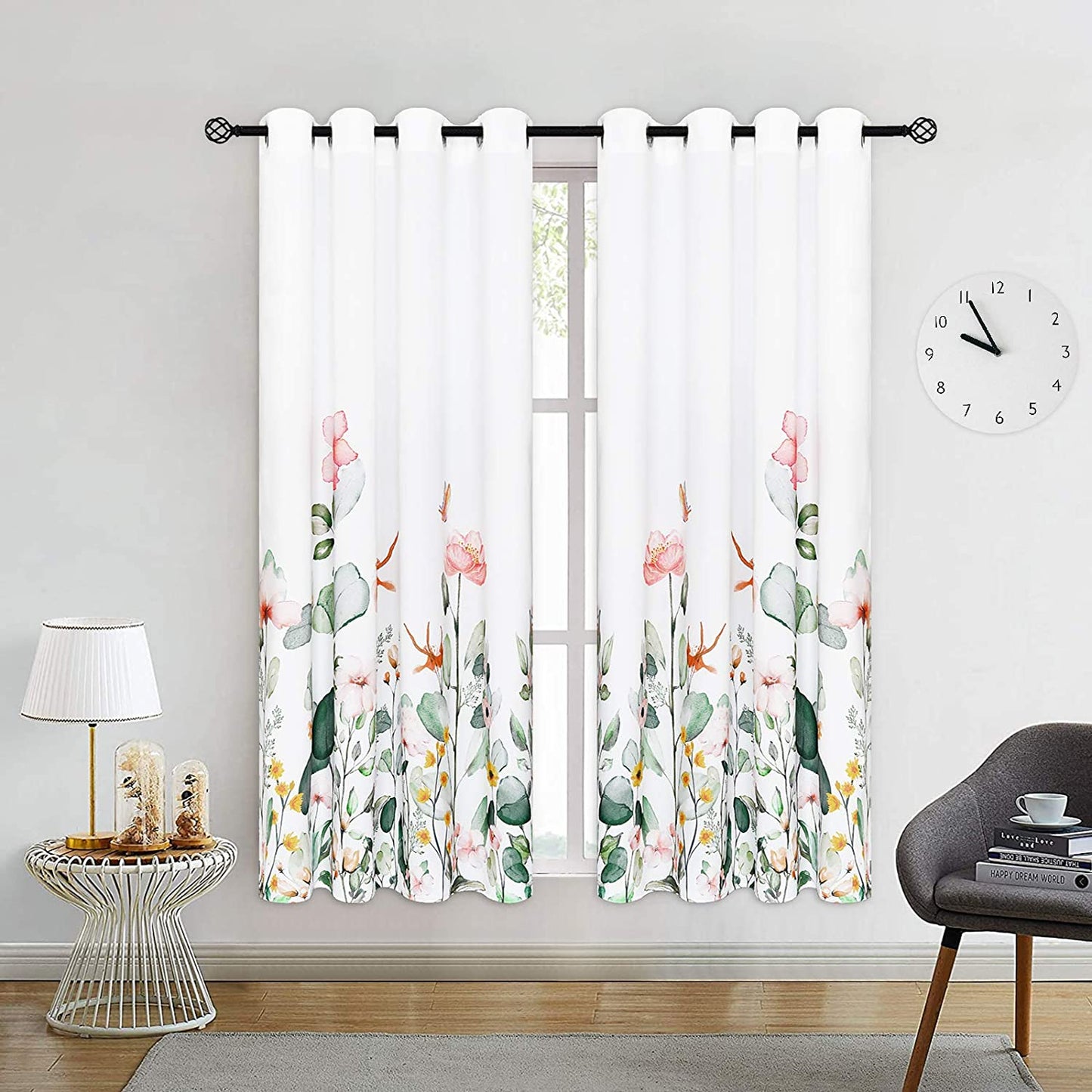 Alishomtll Floral Bedroom Curtains Grommet Window Drapes for Bedroom Living Room Decor,Set of 2