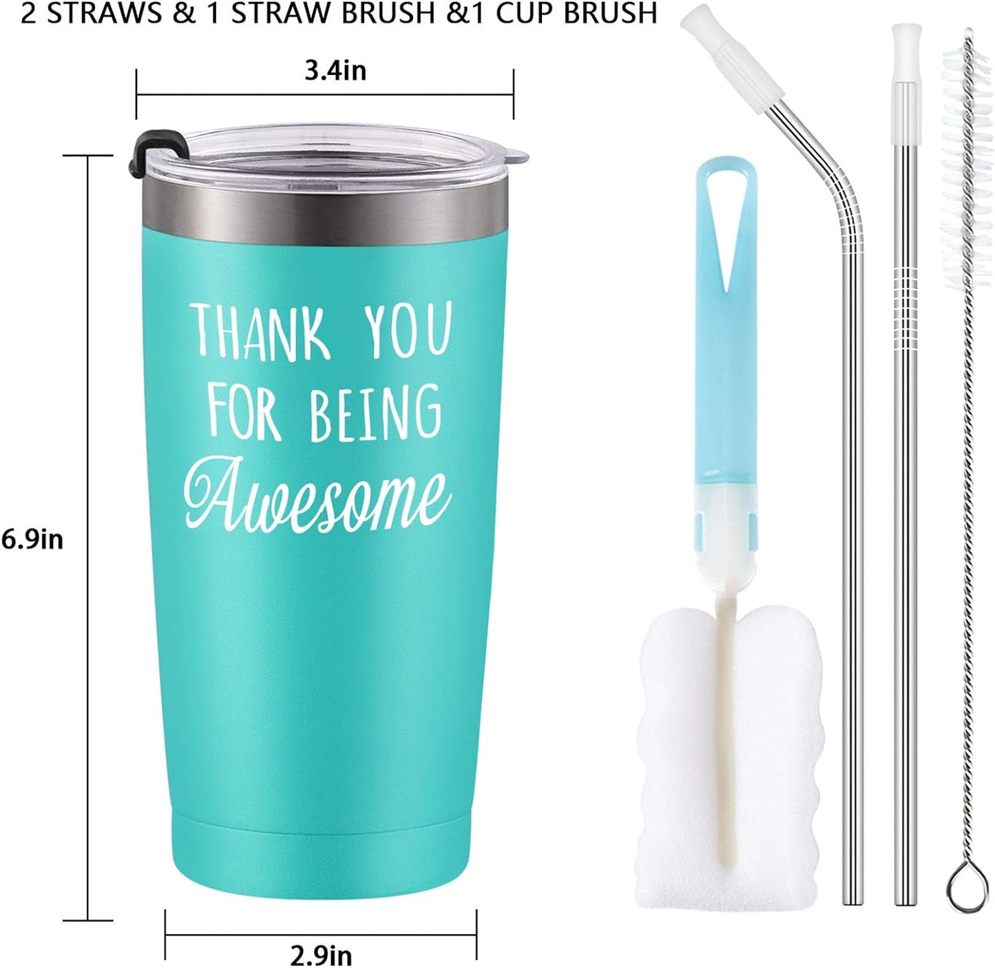 Gingprous Thank You For Being Awesome Stainless Steel Travel Tumbler, 20oz Double Wall Travel Tumblers, Vacuum Insulated Tumblers , Funny Graduation Appreciation Christmas Gifts for Women