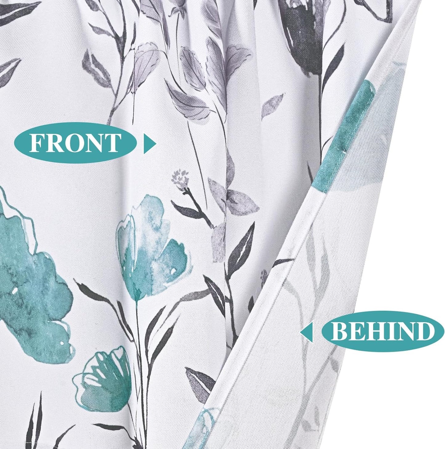 Alishomtll Kitchen Curtains Valances Swags for Windows Teal Floral Printed Window Drapes,61" W x 36" L,Rod Pocket