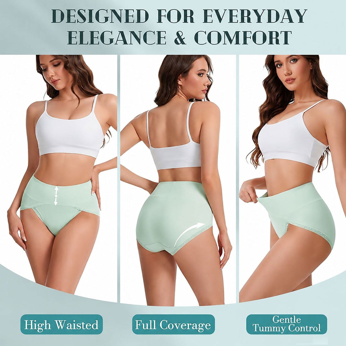 Sunm Boutique High Cut Lace Combed Cotton Underwear for Women, 5-Pack High Waisted Full Coverage Tummy Control Briefs