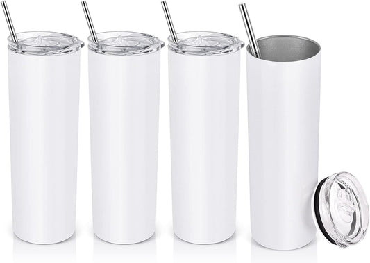 Gingprous 20 oz Stainless Steel Skinny Tumbler with Lid and Straw, Double Wall Vacuum Insulated Slim Water Tumbler Cup，Black