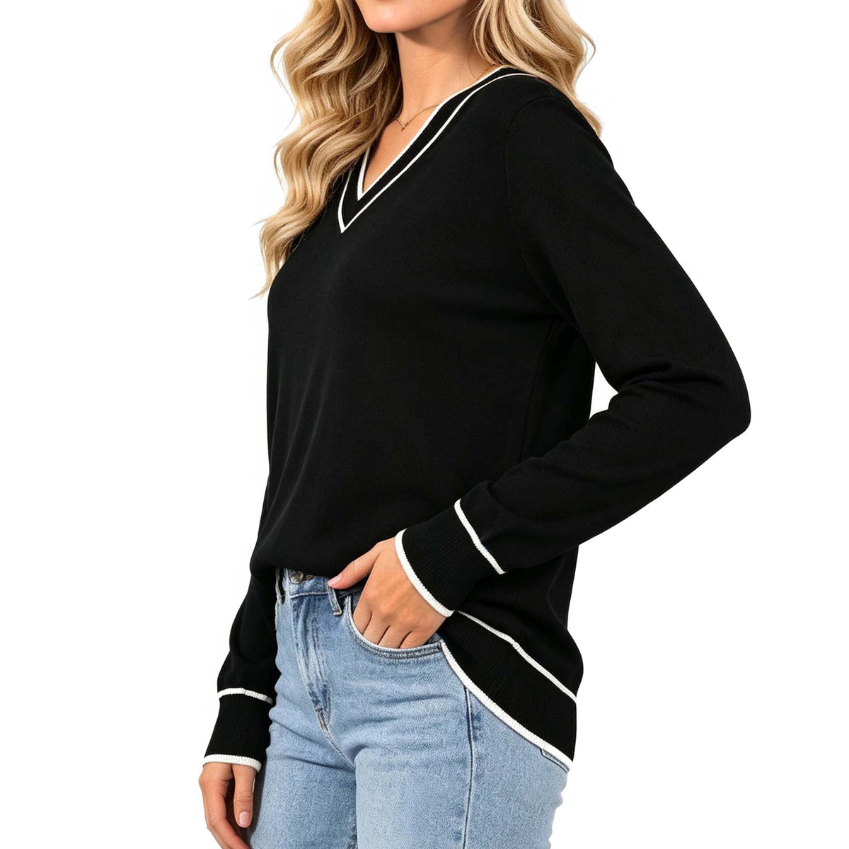MecTo Sweaters for Women Long Sleeve Casual Solid V Neck Knit Fall Lightweight Sweaters (Women's)