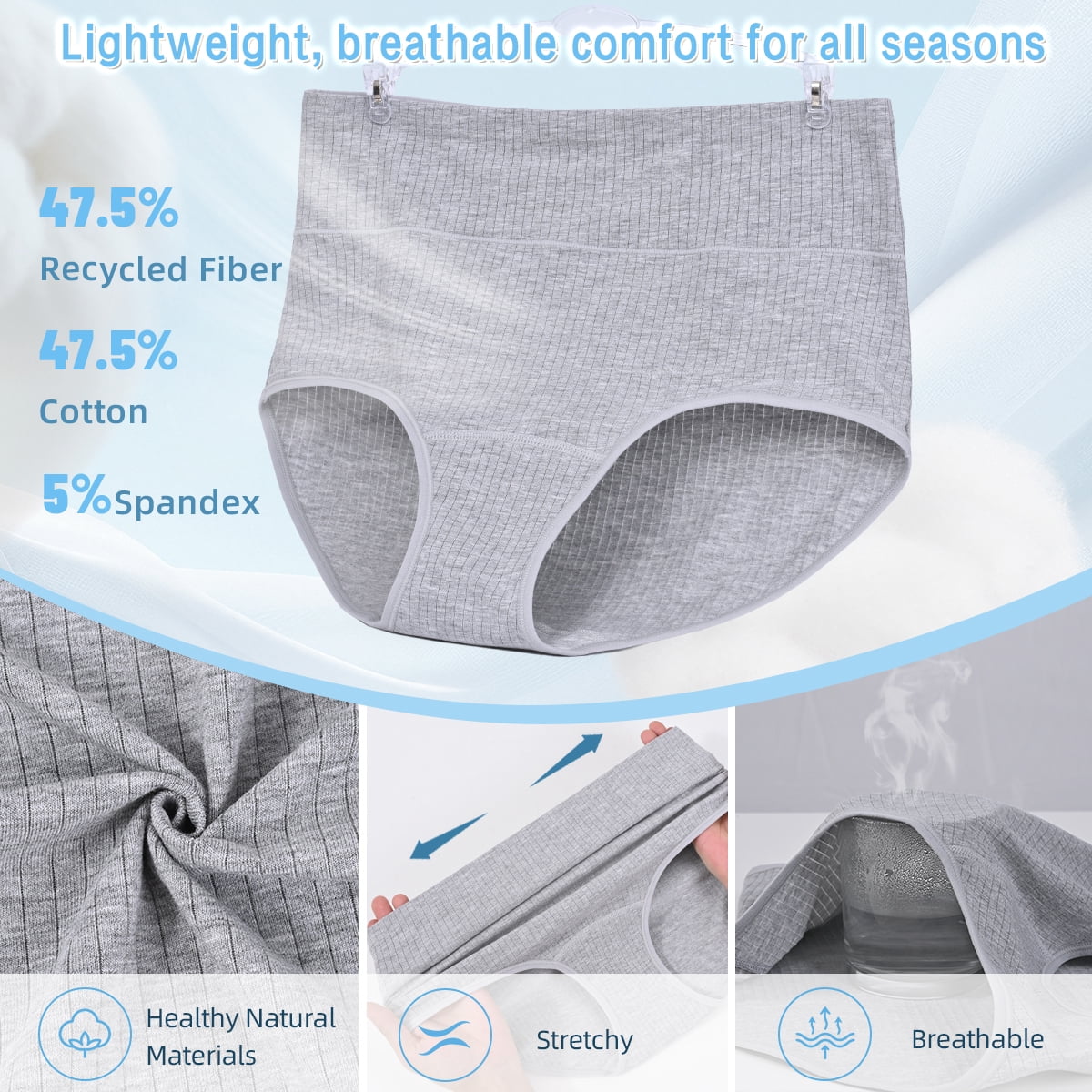 MecTo Womens Cotton Underwear Plus Size 4 Pack High Waisted Briefs Full Coverage Breathable Ladies Panties