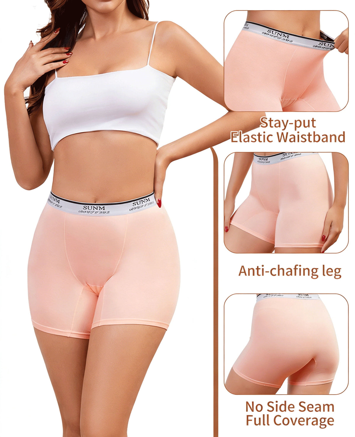 Sunm Boutique High Waisted Women's Boxer Briefs 4-Pack Multi-Color Modal Shorts