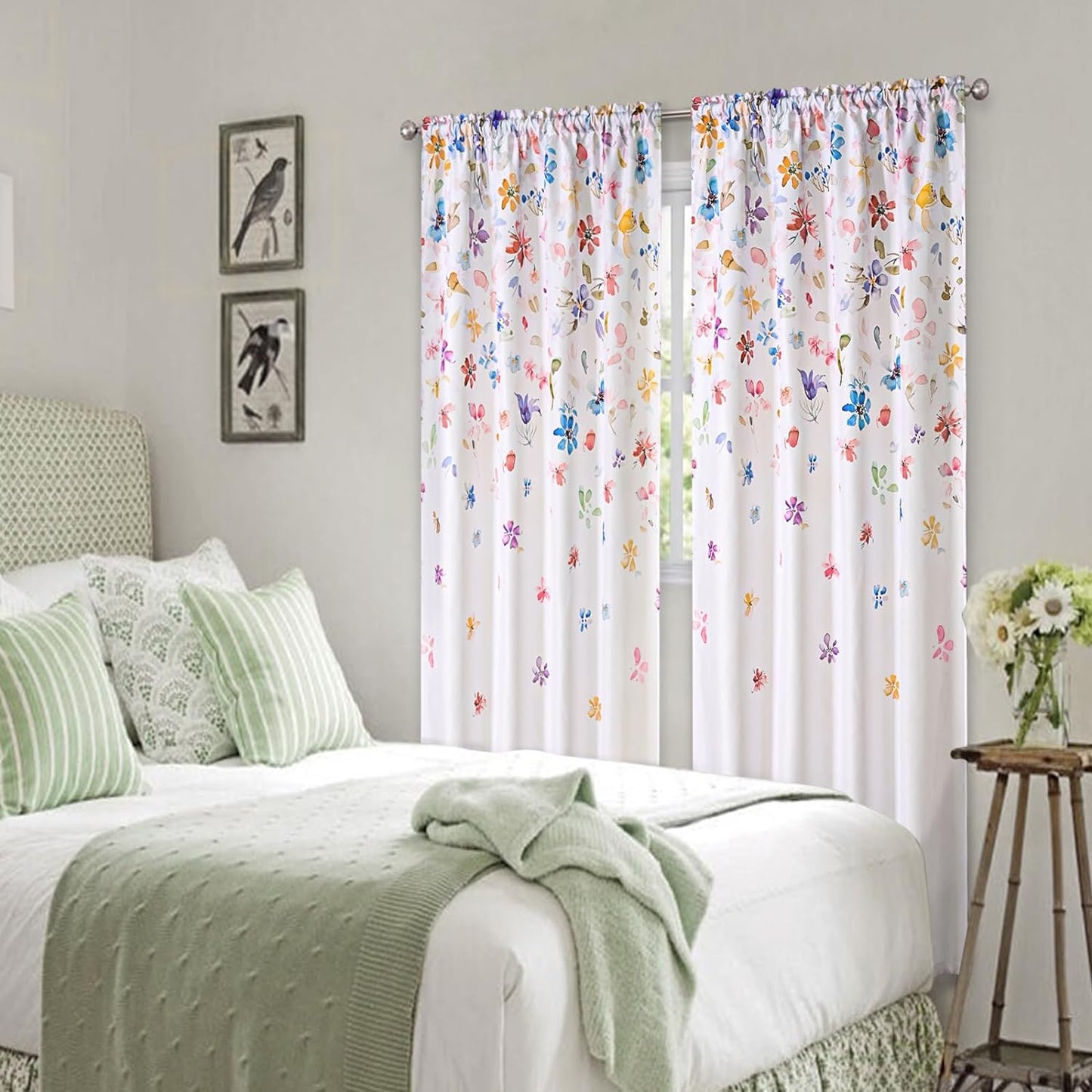 Alishomtll Curtains Falling Blossoming Floral Petals Window Drapes for Living Room Light filtering  , 52"x 84",Set of 2,Rod Pocket