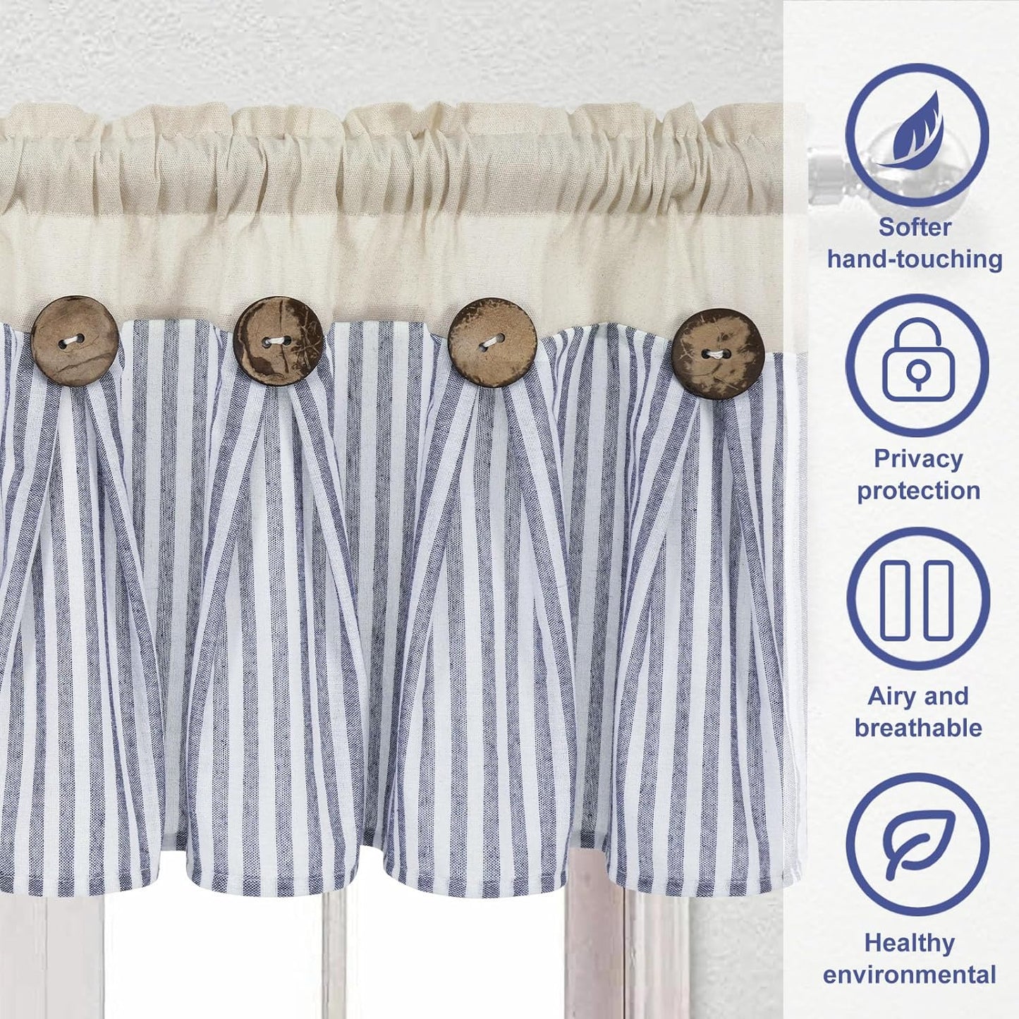 Alishomtll Kitchen Curtains Valances 8 Button Linen Cotton Valances for Windows 18 Inches Long,Rod Pocket