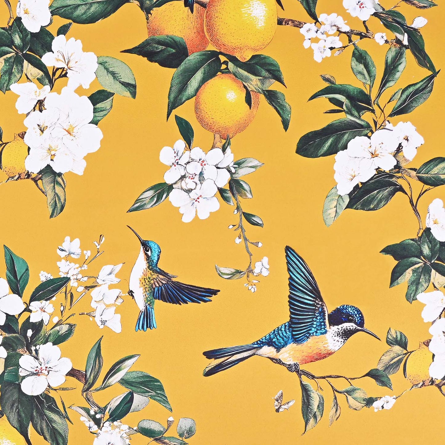 Alishomtll Floral Lemon Hummingbird Blackout Curtains Room Darkening Grommet Window Drapes for Living Room , 52" x63", ,Set of 2 Panels,Yellow