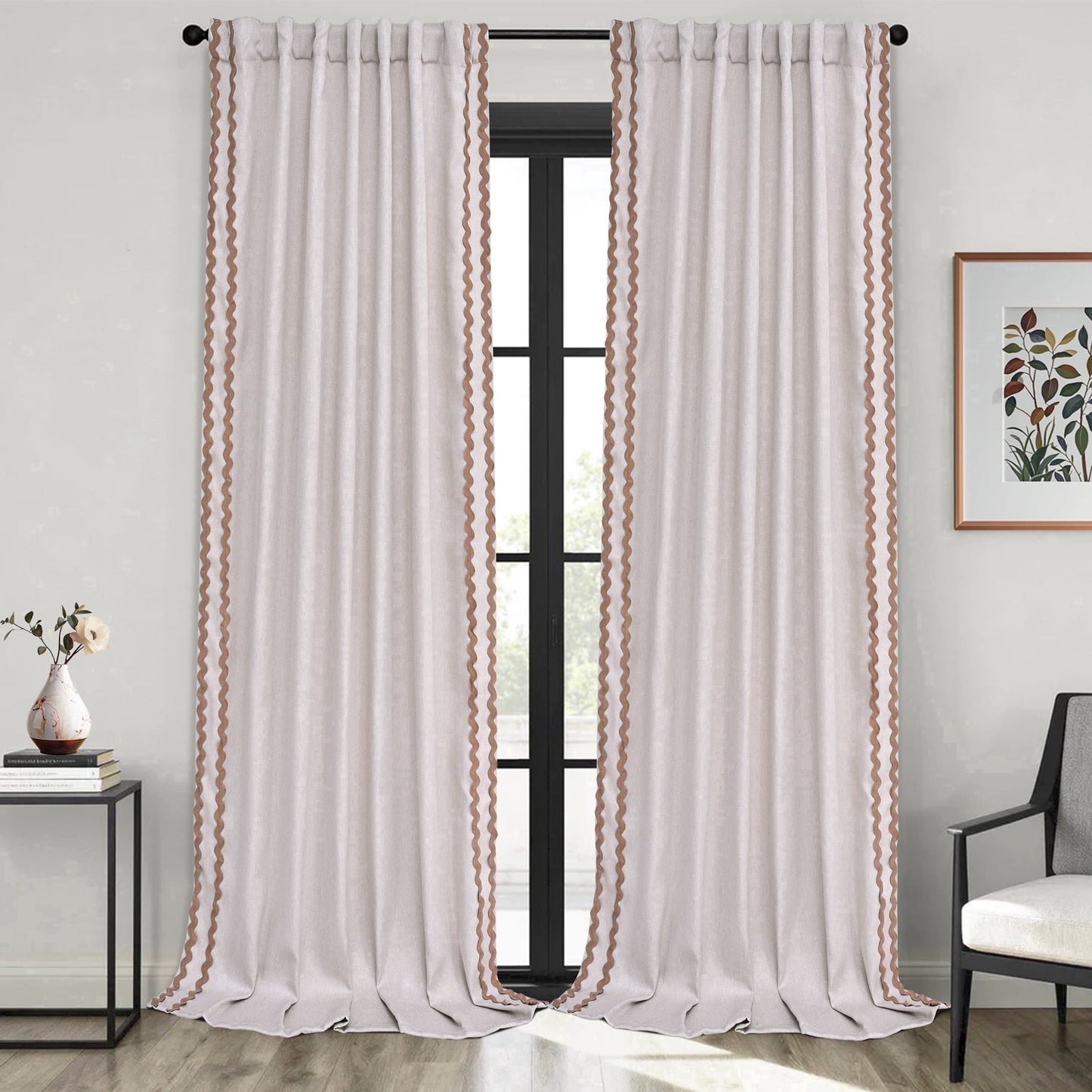 Alishomtll Natural Linen Scalloped Rod Pocket Back Tab Blackout Curtains for Bedroom,Pack of 2,52"x 84"