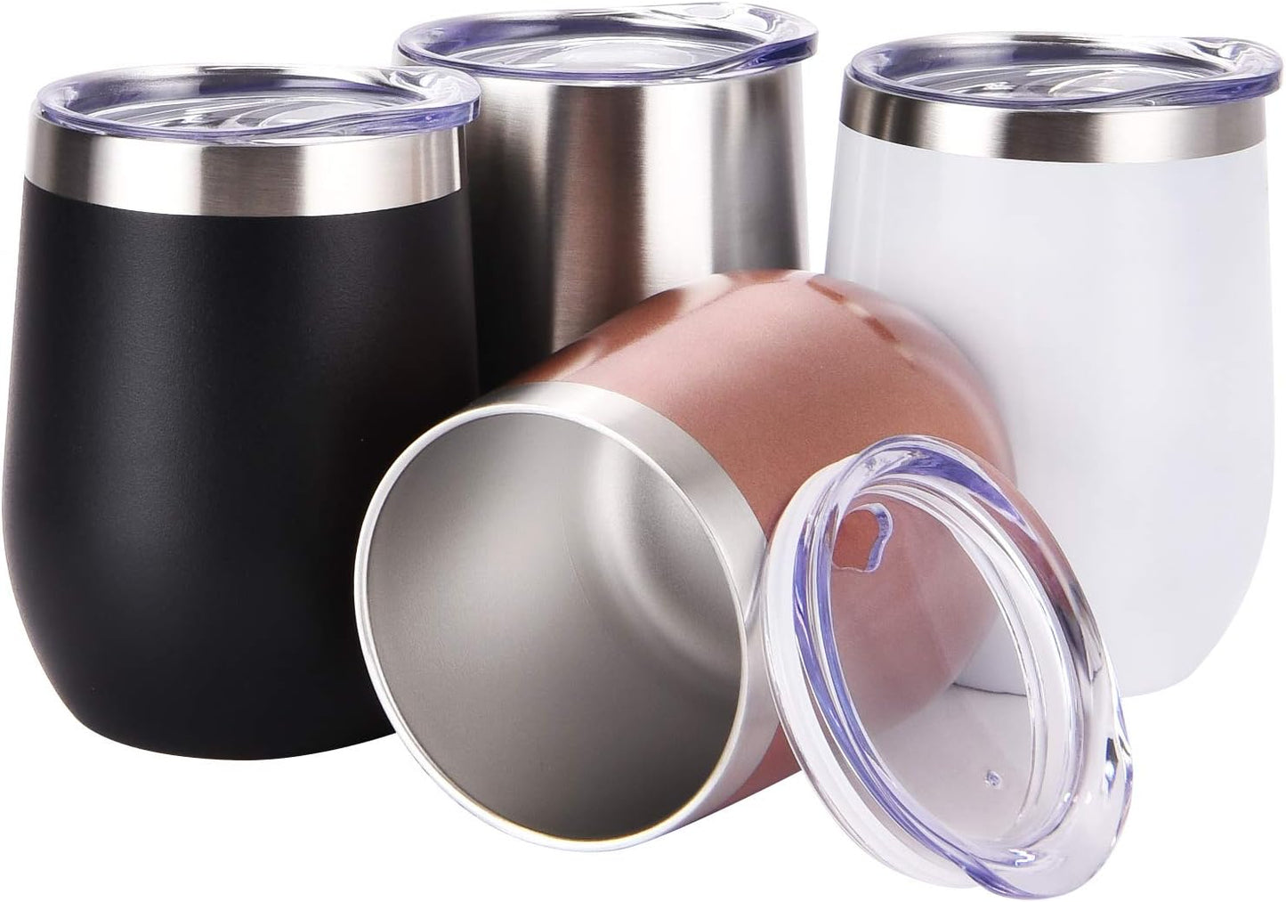 Gingprous 4 Pack 12 oz Stainless Steel Tumblers with Lids Straws , Vacuum Insulated Tumblers, Multicolor