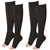 MARTINE MALL 2 Pair Knee High Graduated Compression Stockings 20-30 mmhg Open Toe Compression Socks for Women and Men(Beige+Black)