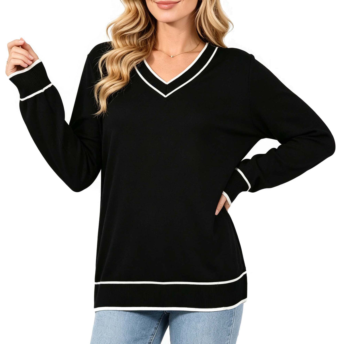 MecTo Sweaters for Women Long Sleeve Casual Solid V Neck Knit Fall Lightweight Sweaters (Women's)