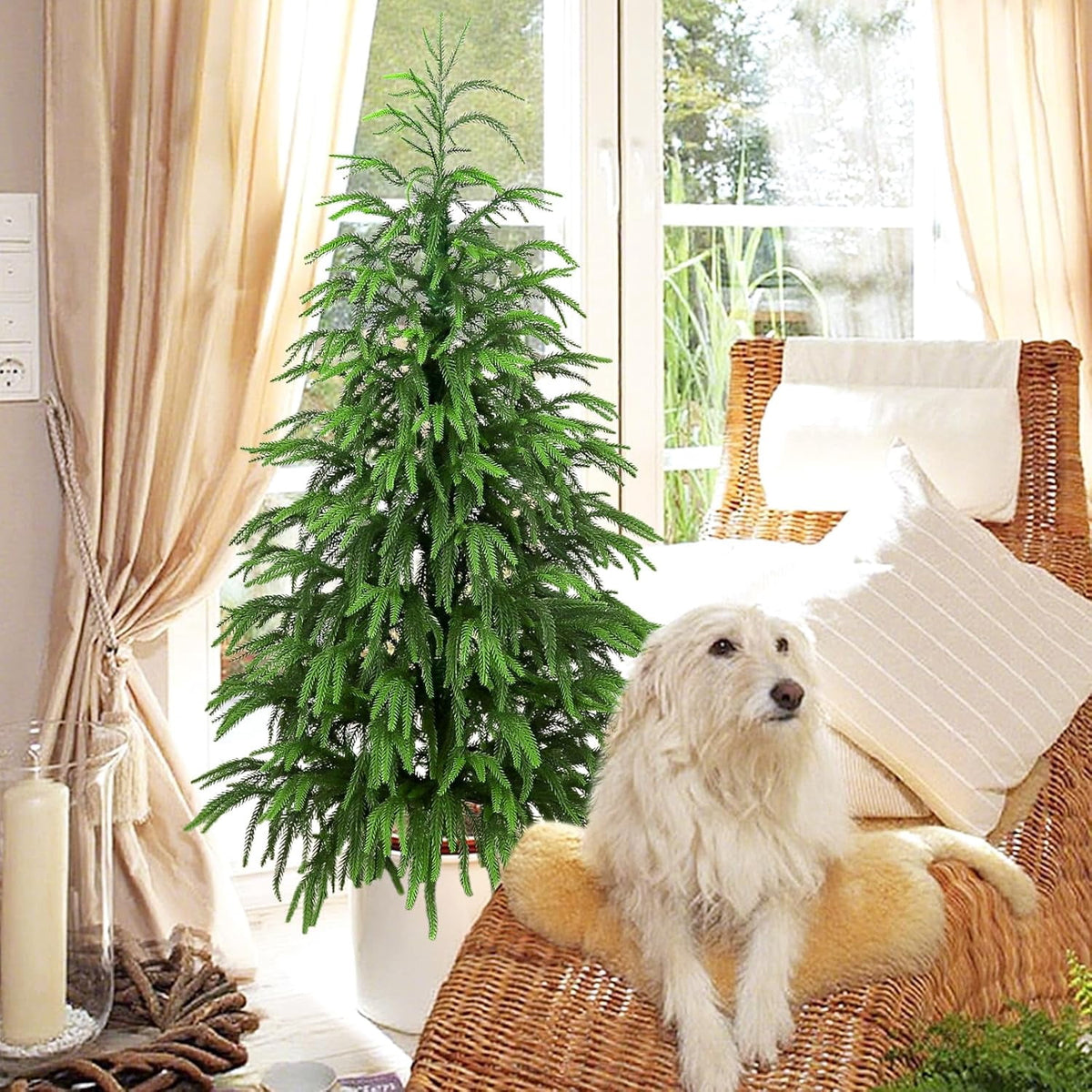 MARTINE MALL 4ft Artificial Norfolk Pine Tree Faux Christmas Tree Fake Potted Plants for Front Porch Outdoor Indoor Garden Christmas Decor