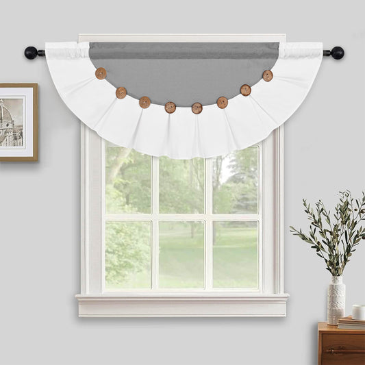 Alishomtll Linen Valance Farmhouse Boho Button Kitchen Curtains ,Rod Pocket,18"L x 52"W, Gray White