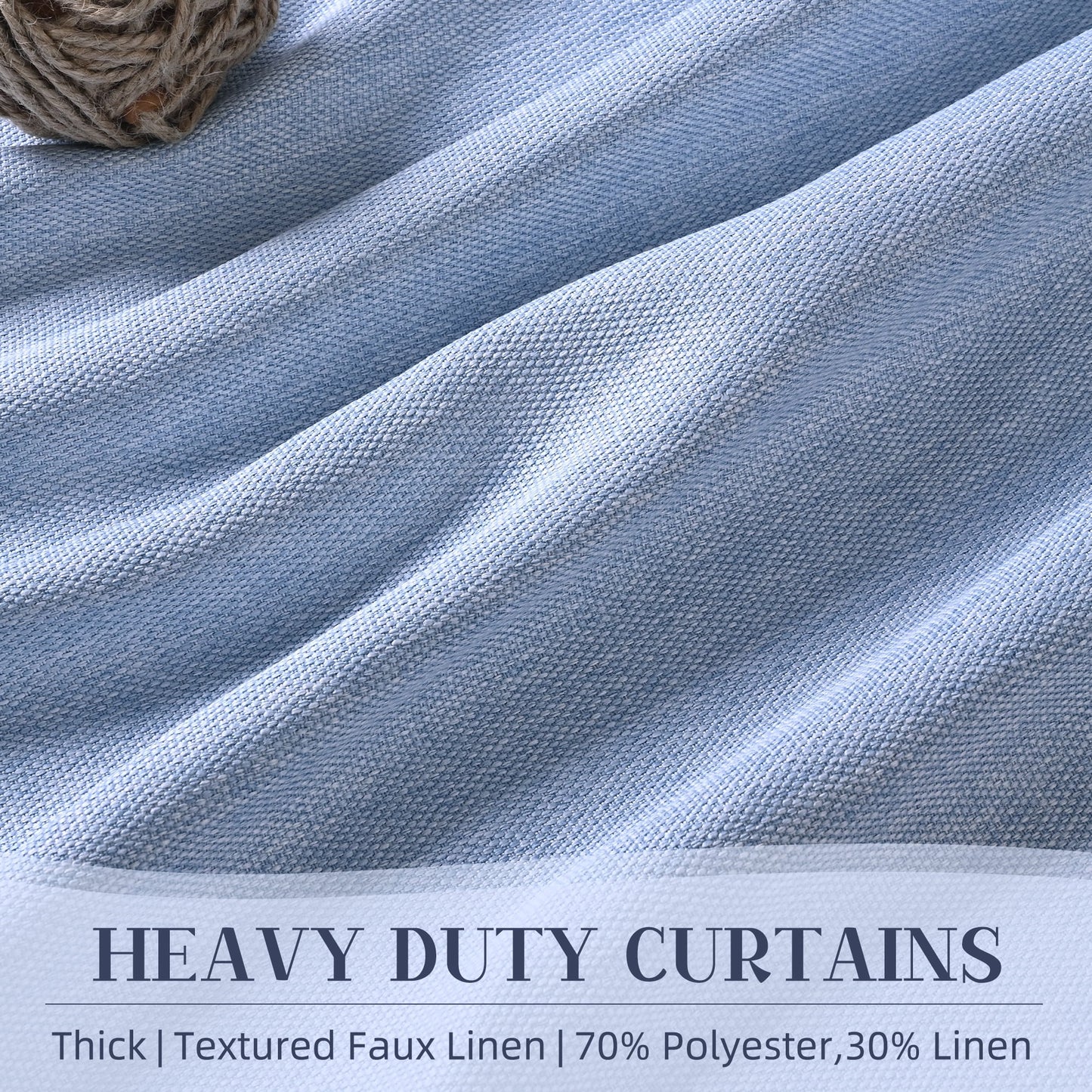 Alishomtll Blue Scalloped Rod Pocket Back Tab Blackout Curtains Set of 2,52"x 84",Thick Linen