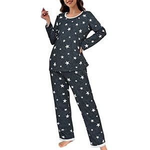 Mecto Women's V-Neck Long Sleeve Pajama Set 2-Piece Soft Regular Fit Sleepwear Casual Loungewear Comfort Nightwear PJ Set