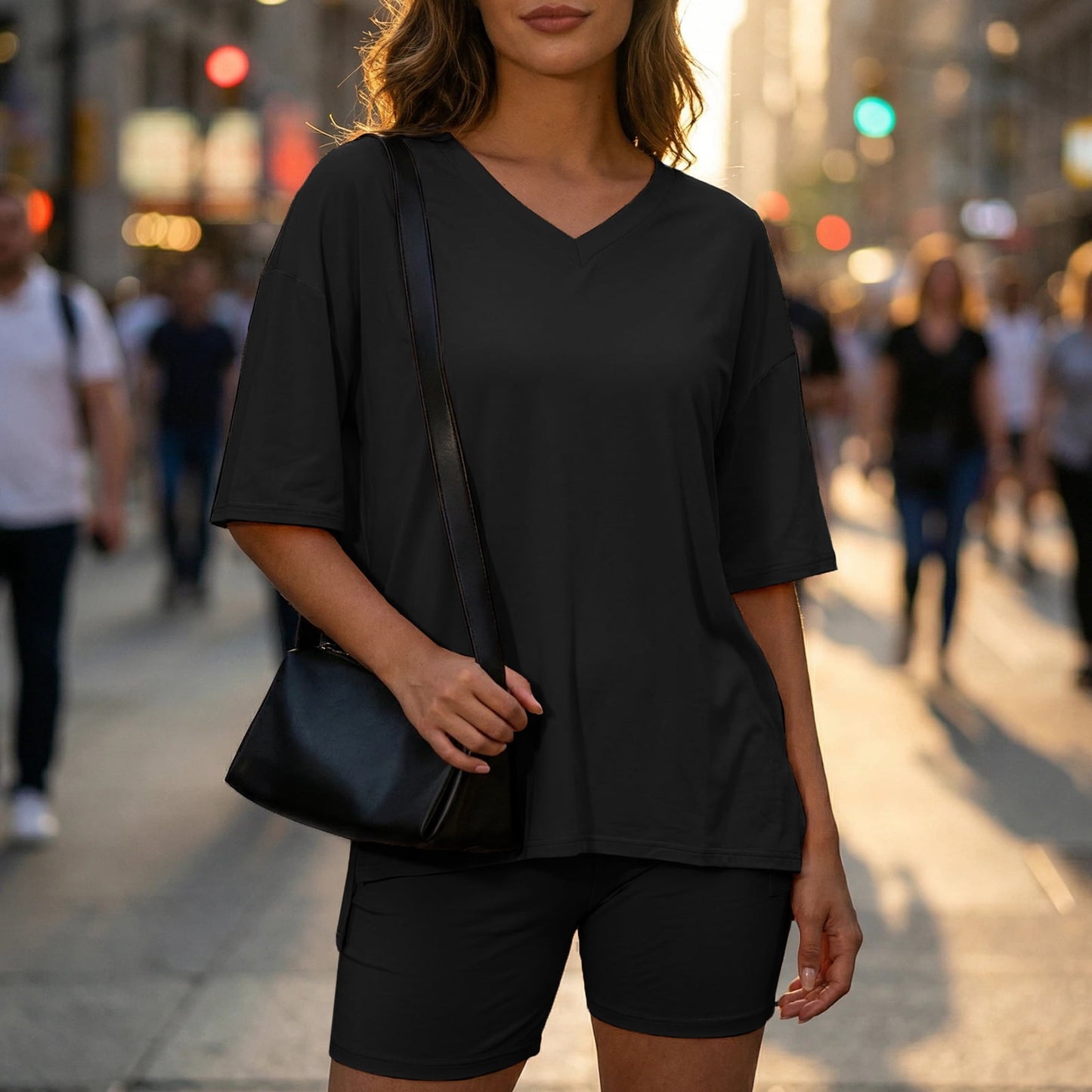 Gingprous 2 Piece Lounge Set for Women Oversized Tshirts with Shorts Casual Tops V Neck Summer Outfits