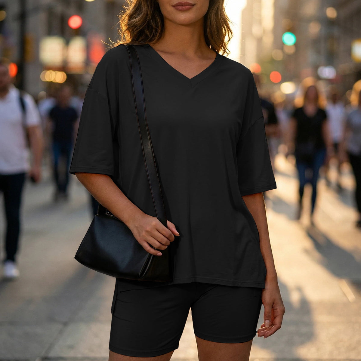 Gingprous 2 Piece Lounge Set for Women Oversized Tshirts with Shorts Casual Tops V Neck Summer Outfits