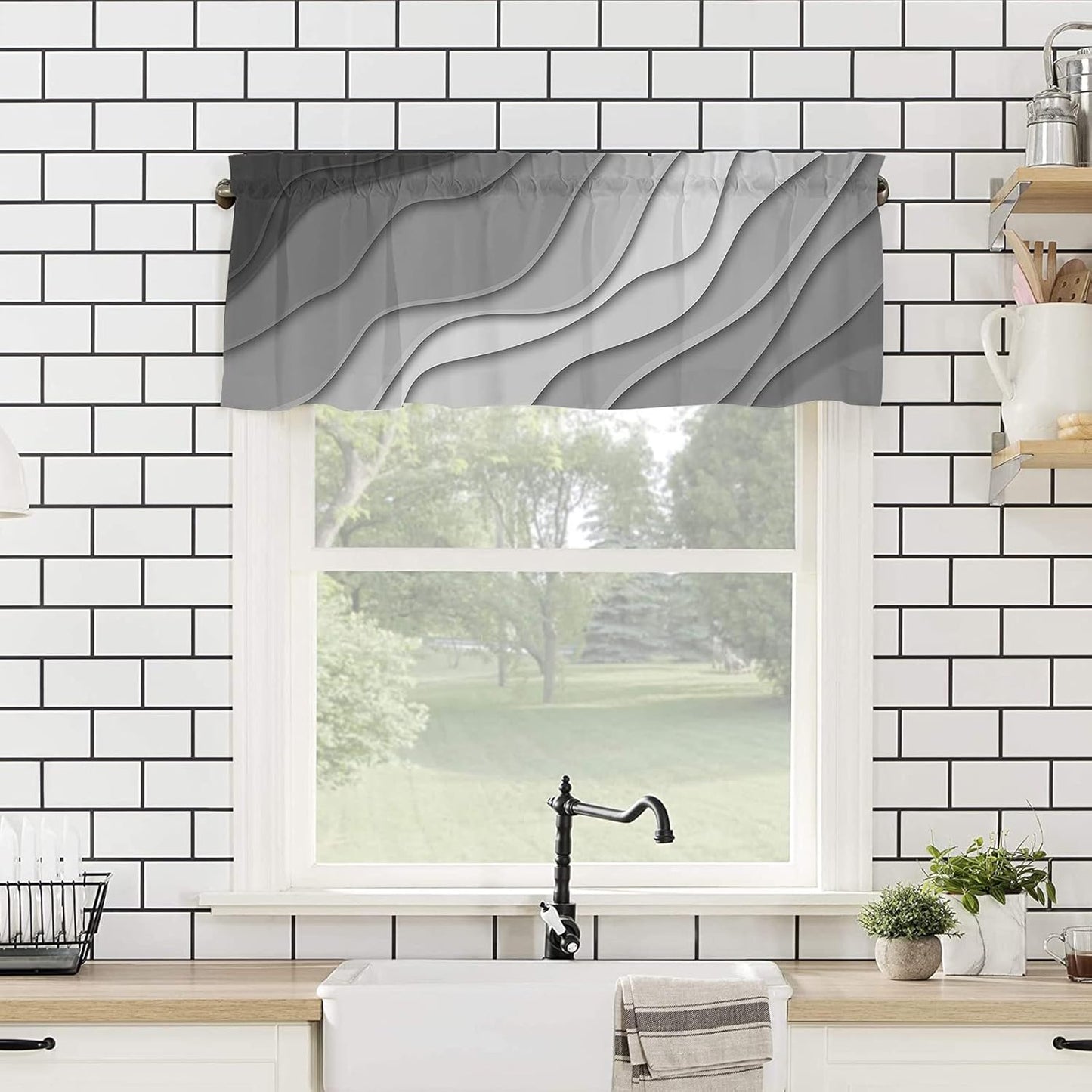 Alishomtll Curtain Valances for Kitchen Living Room Bedroom Gray Rod Pocket Valance ,54 x 18 inch