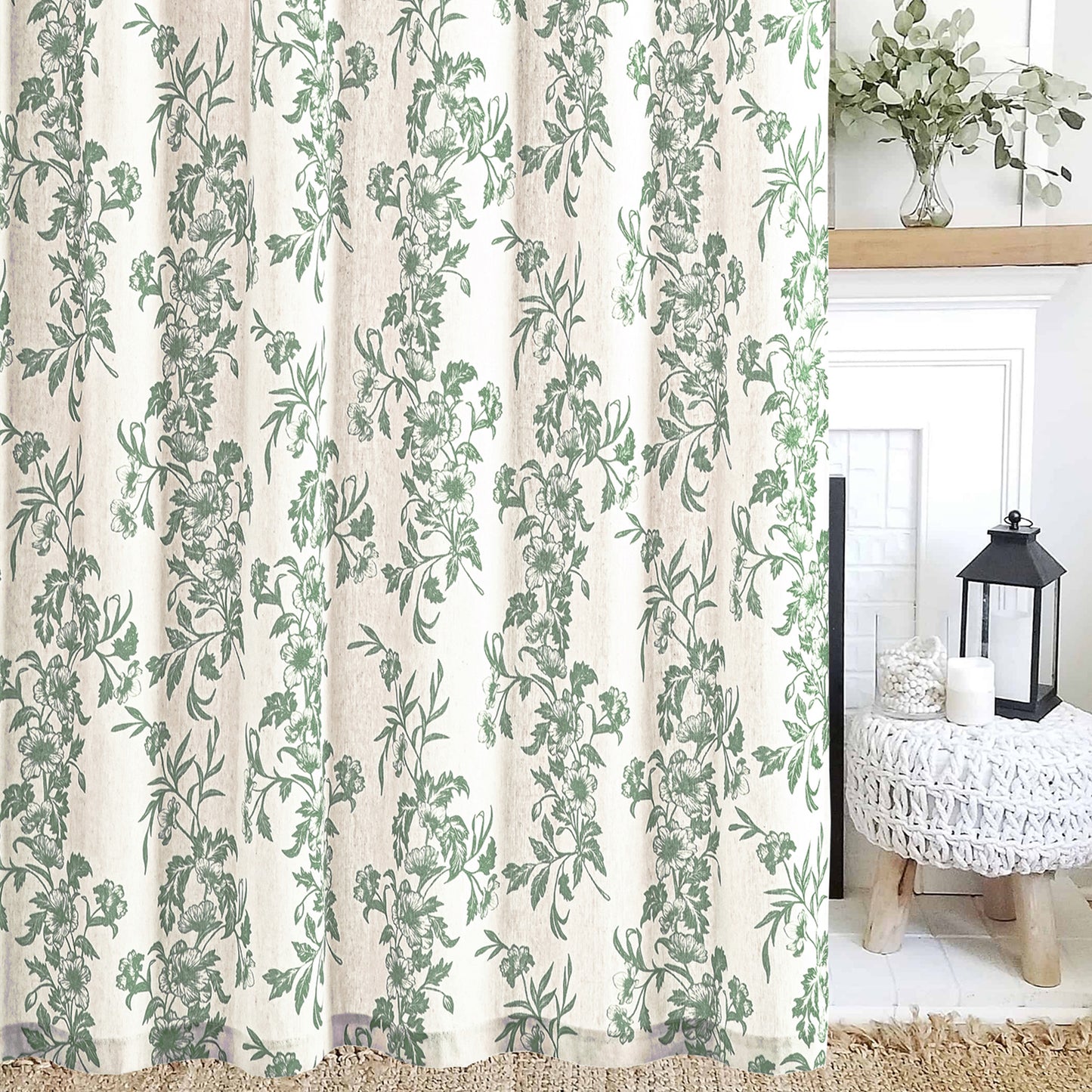 Alishomtll Floral Curtains for Living Room Farmhouse Country Linen Curtains Light Filtering Window Drapes,Sage Green ,52"x63", 2 Panels