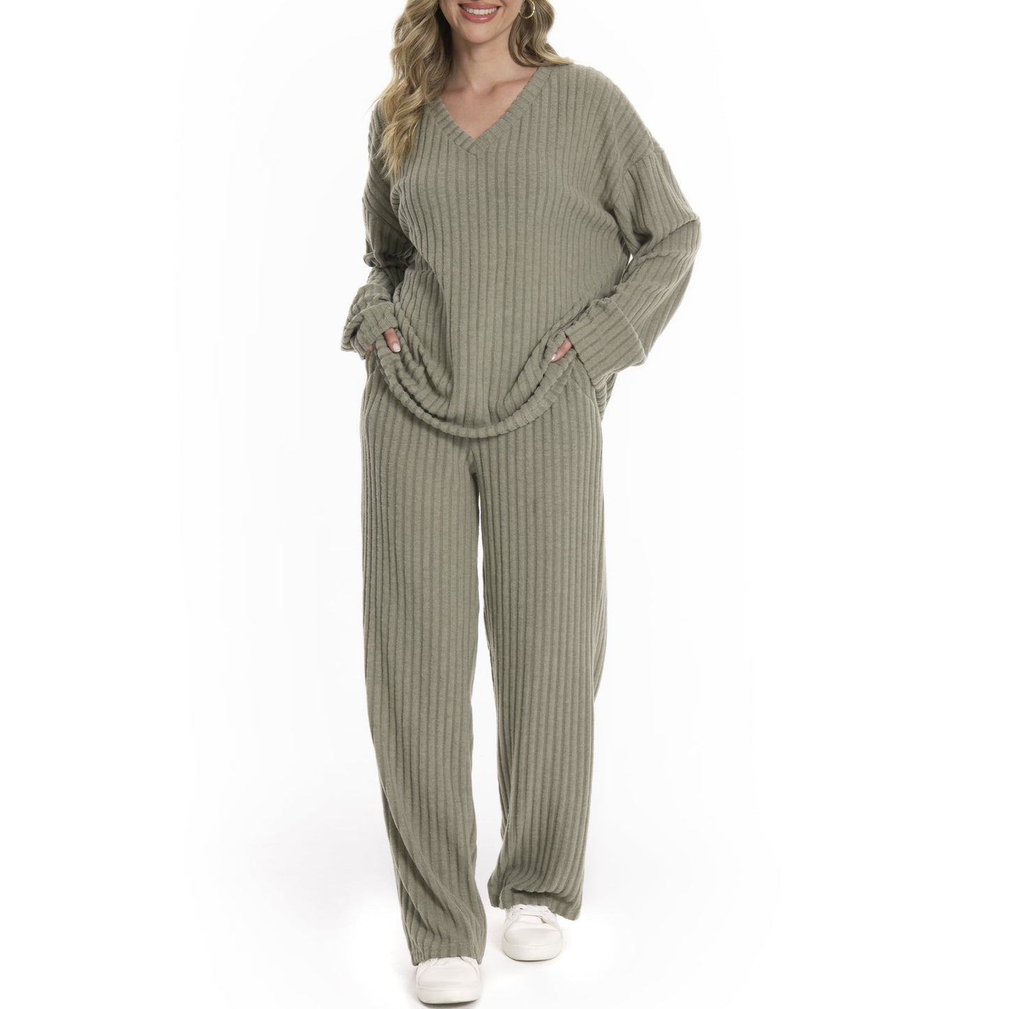 MecTo Two Piece Sets for Women Fall Outfits Fashion Casual Sets Striped Top and Long Pants Lounge Outfits