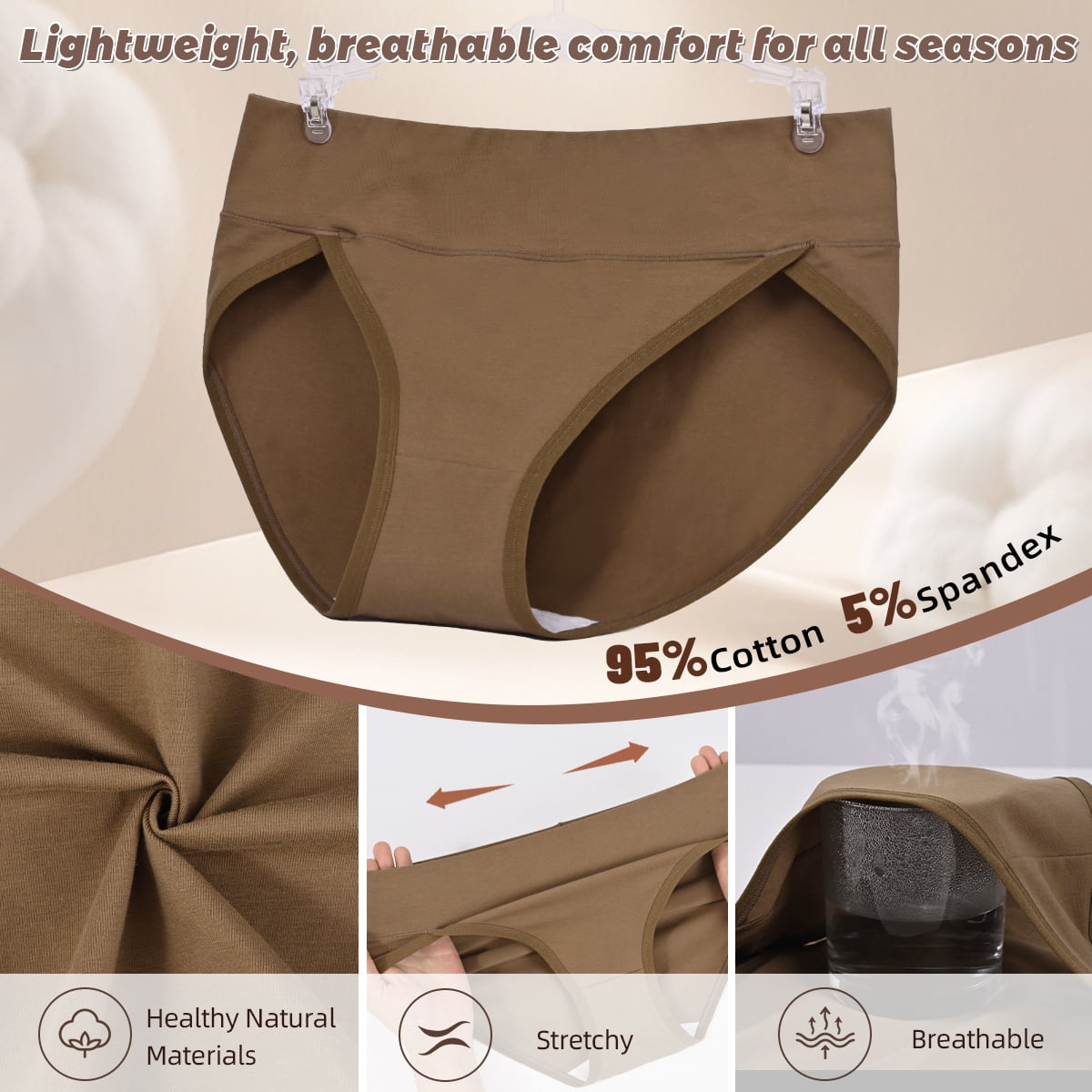MecTo Womens Cotton Underwear High Cut Briefs Full Coverage Hipster High Waisted Ladies Panties 5 Pack