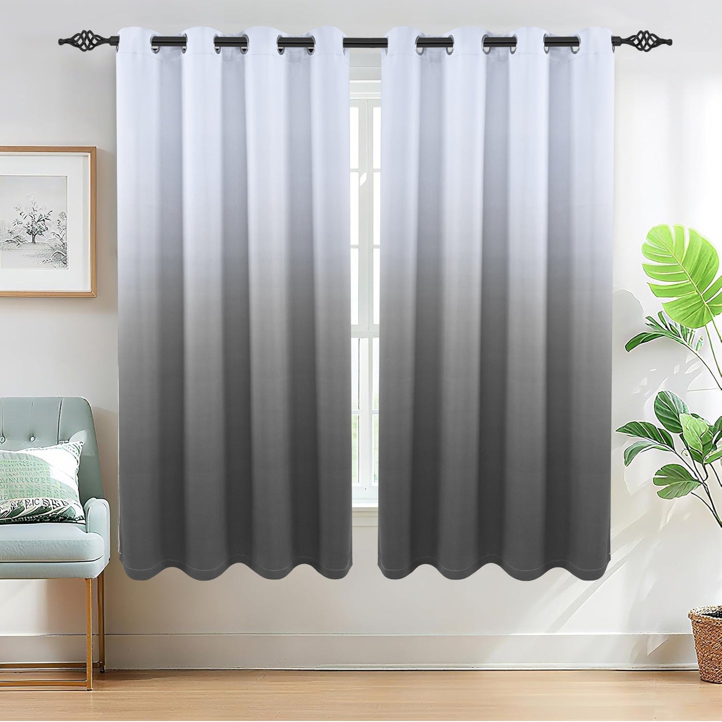 Alishomtll Grey Blackout Curtains Grommet Room Darkening Window Drapes for Living Room Bedroom ,2 Panels of 52" W x 63" L