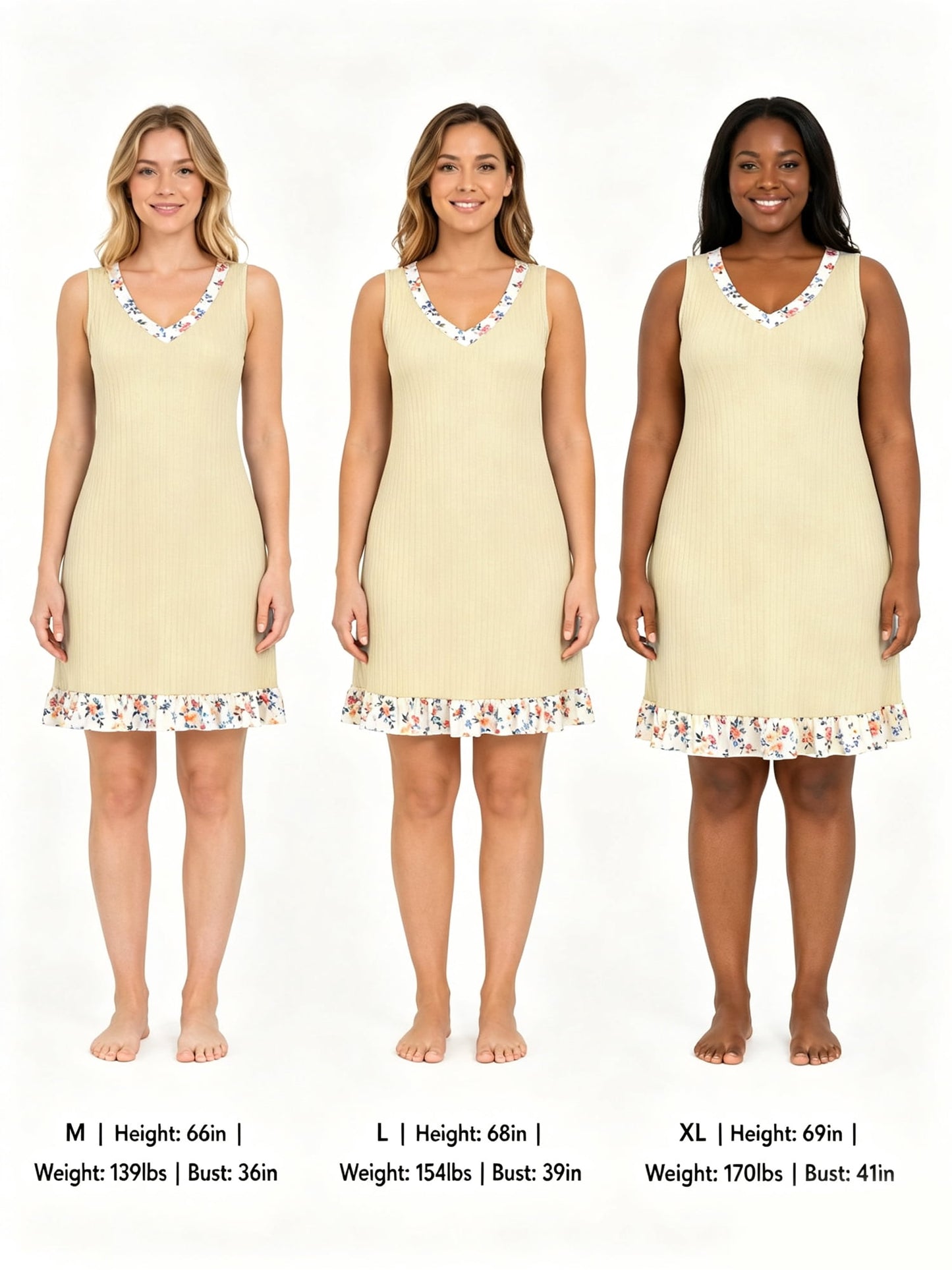 MecTo Women's Nightgown - Ice Silk Sleeveless V Neck Floral Trim Stretchy Sleepwear