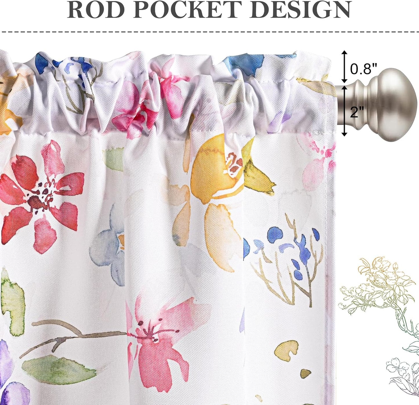 Alishomtll Curtains Falling Blossoming Floral Petals Window Drapes for Living Room Light filtering  , 52"x 63",Set of 2,Rod Pocket
