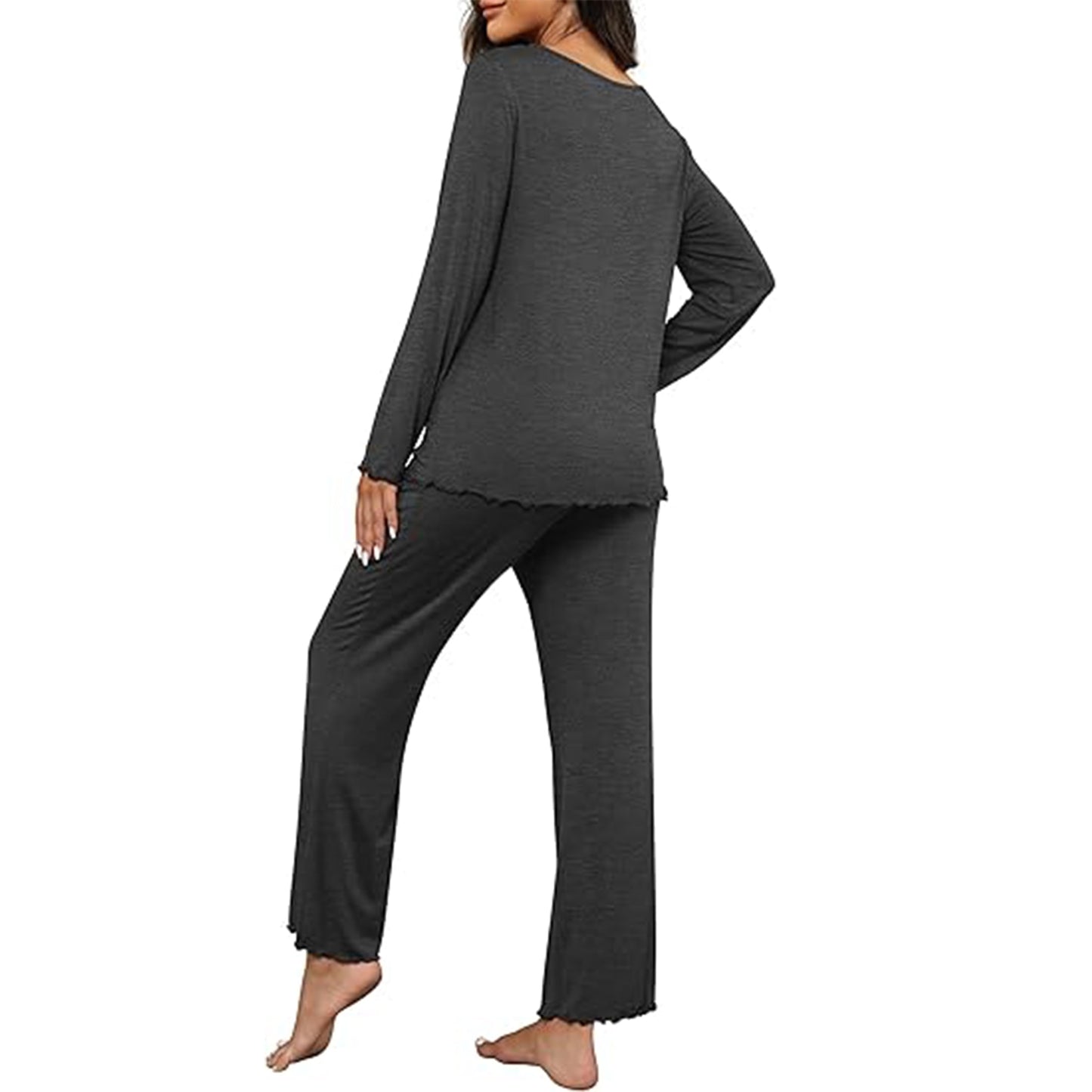 MecTo Women Pajama Sets Cotton Pj Set Long Sleeve Top with Long Pants Sleepwear 2 Piece Lounge Set