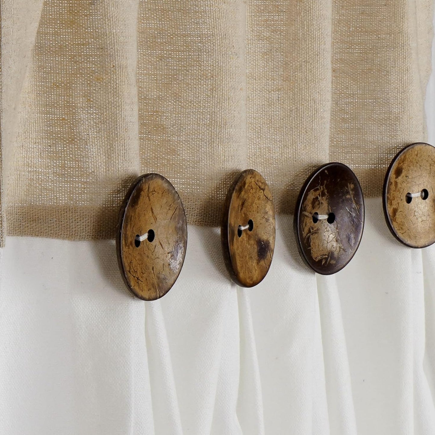 Alishomtll Linen Kitchen Curtains 24 inch Farmhouse Boho Button Light Filtering Window Drapes,Rod Pocket,24"L x 26"W, 2 Panel,White Linen