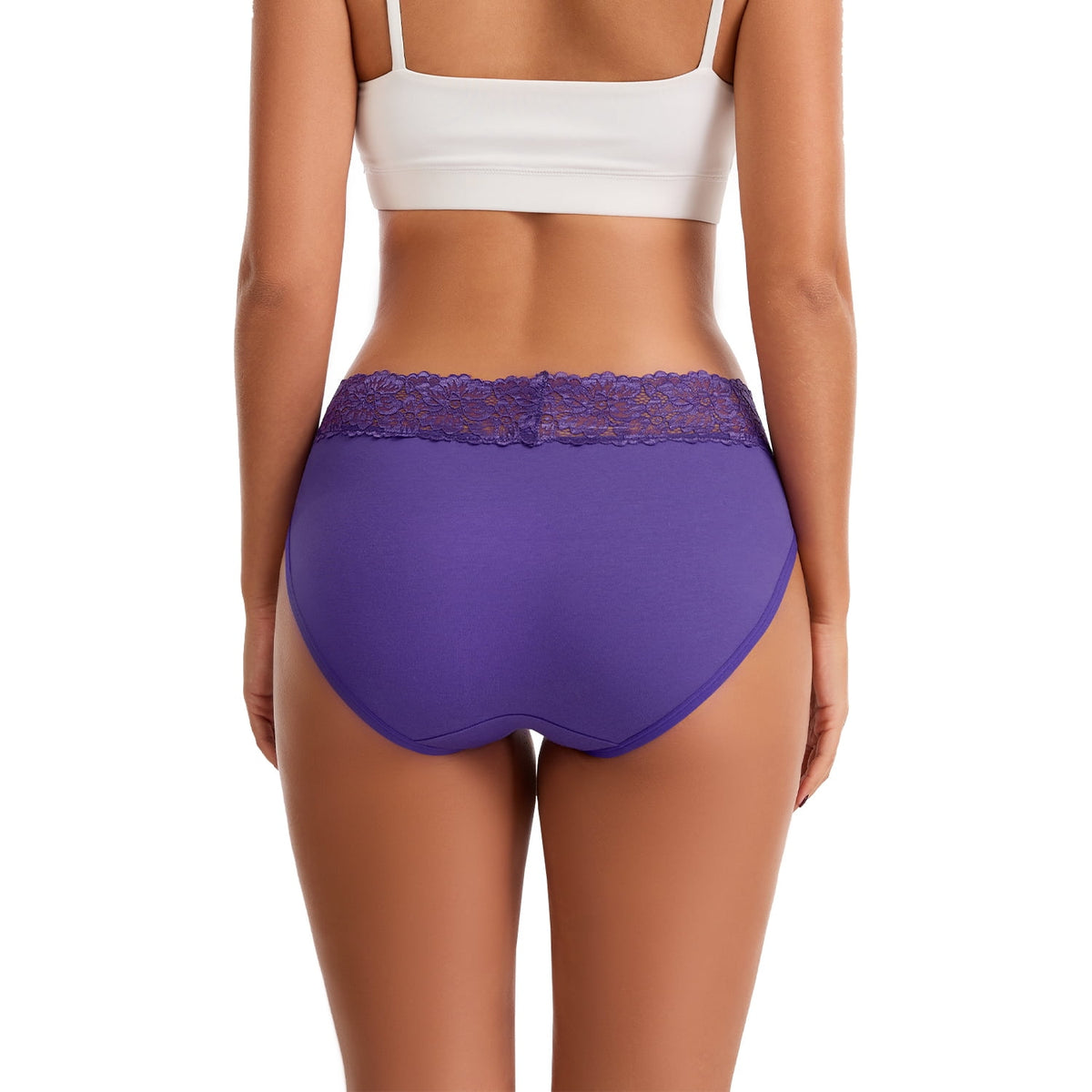 Sunm Boutique Lace High Cut Mid-Rise Panties Plus Size Cotton Underwear for Women, 5-Pack Full Coverage Comfort Waistband