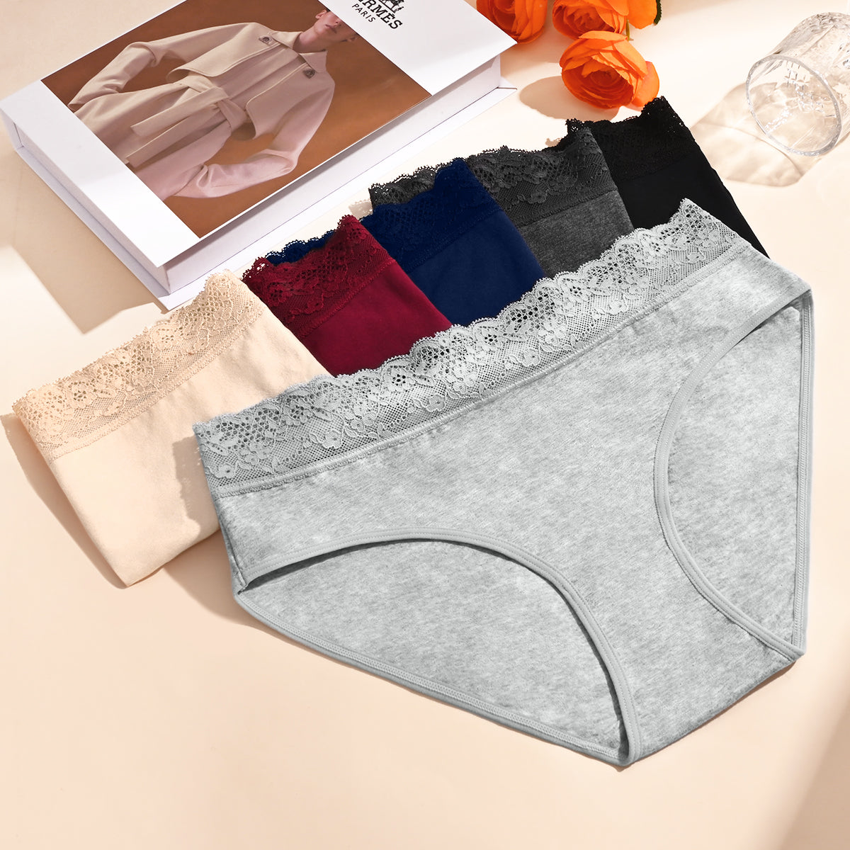 MecTo Womens Cotton Underwear Bikini Panties Lace Hipster French Cut Ladies Panties Soft Stretch Briefs 4-Pack